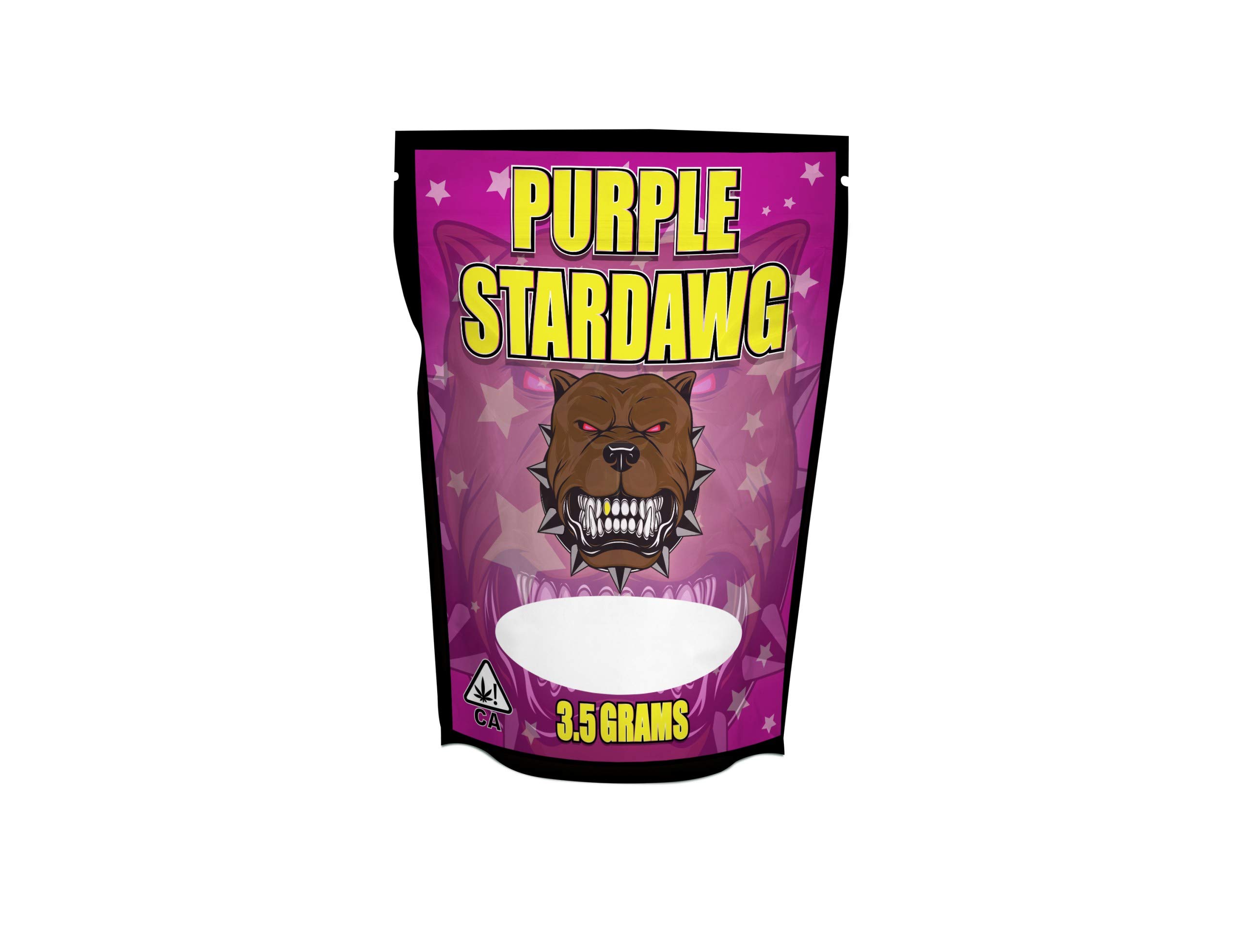 Pound's Press 3.5g, 1/8oz Mylar Bag Stickers - Printed High Gloss Vinyl Label with Strain Design (Purple Stardawg, Pack of 64)