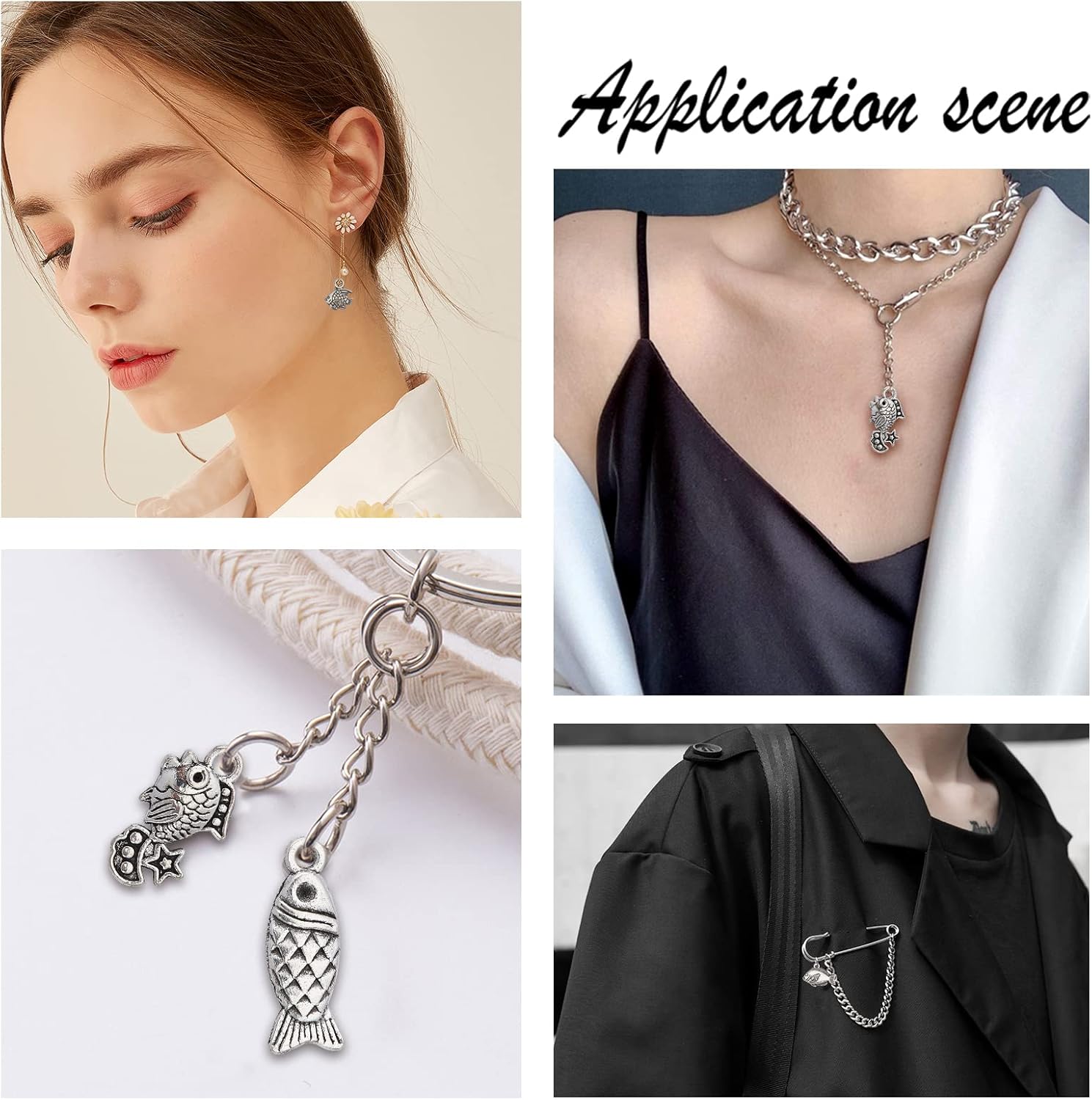 SUNNYCLUE 1 Box 80Pcs 8 Styles Fish Charms Bulk Tibetan Style Fishbone Goldfish Hollow Sea Ocean Animal Alloy Pendants Antique Silver Plated for Jewelry Making Charms DIY Bracelets Supplies - Image 6