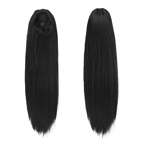 Miniatura 2 de BARSDAR Extensiones de cola de caballo con clip, extensiones de cabello sintético corto y lacio, extensiones de cabello Yaki para mujeres y niñas,