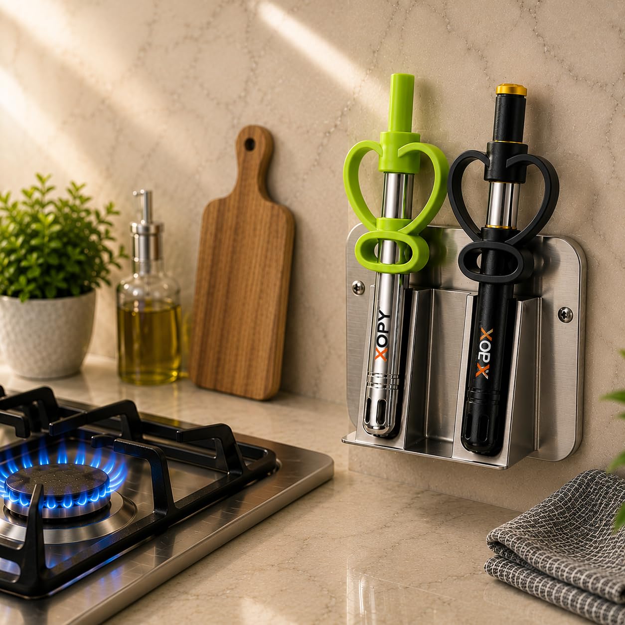 Gas Lighter Combo Pack of 2 | Wall Mount Kitchen Lighters with Holder | Stainless Steel & Manual Spark Ignition | Easy Grip Handle | Durable, Refillable & Space Saving Design-image-40