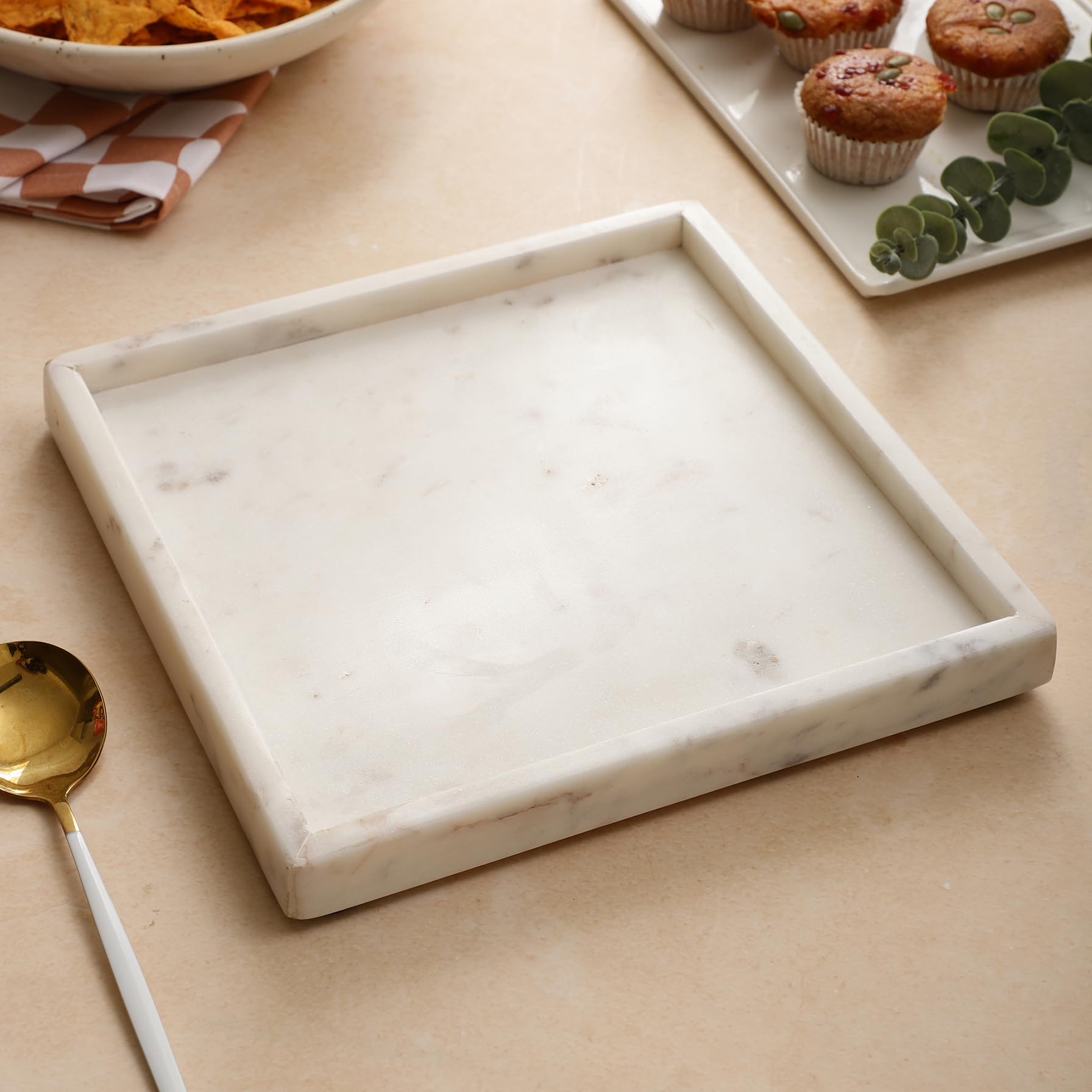 NikkisPride Marble Tray Square, Serving Tray, Vanity Tray Handmade in India 1