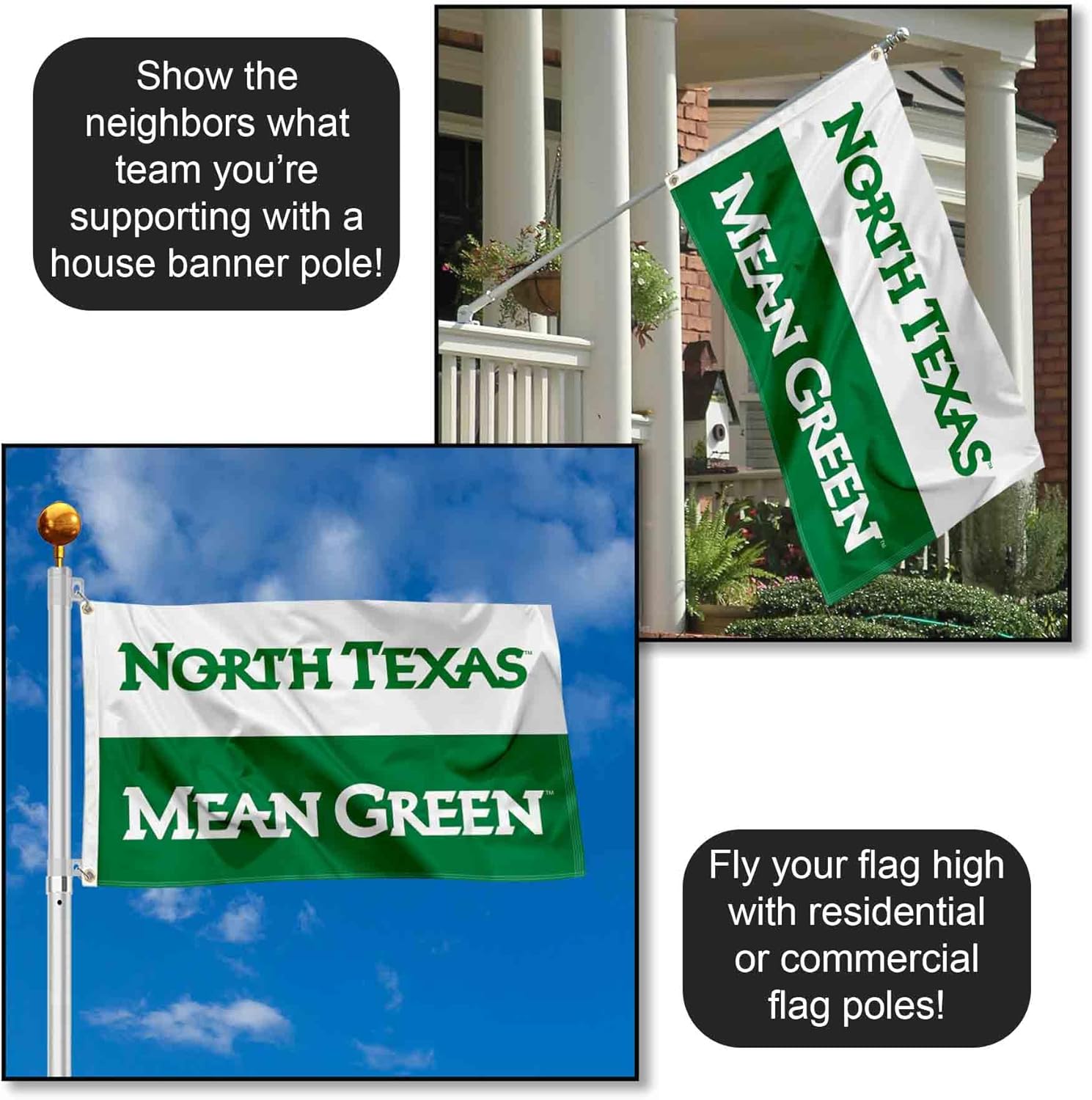 North Texas Mean Green UNT University Large College Flag - Image 3