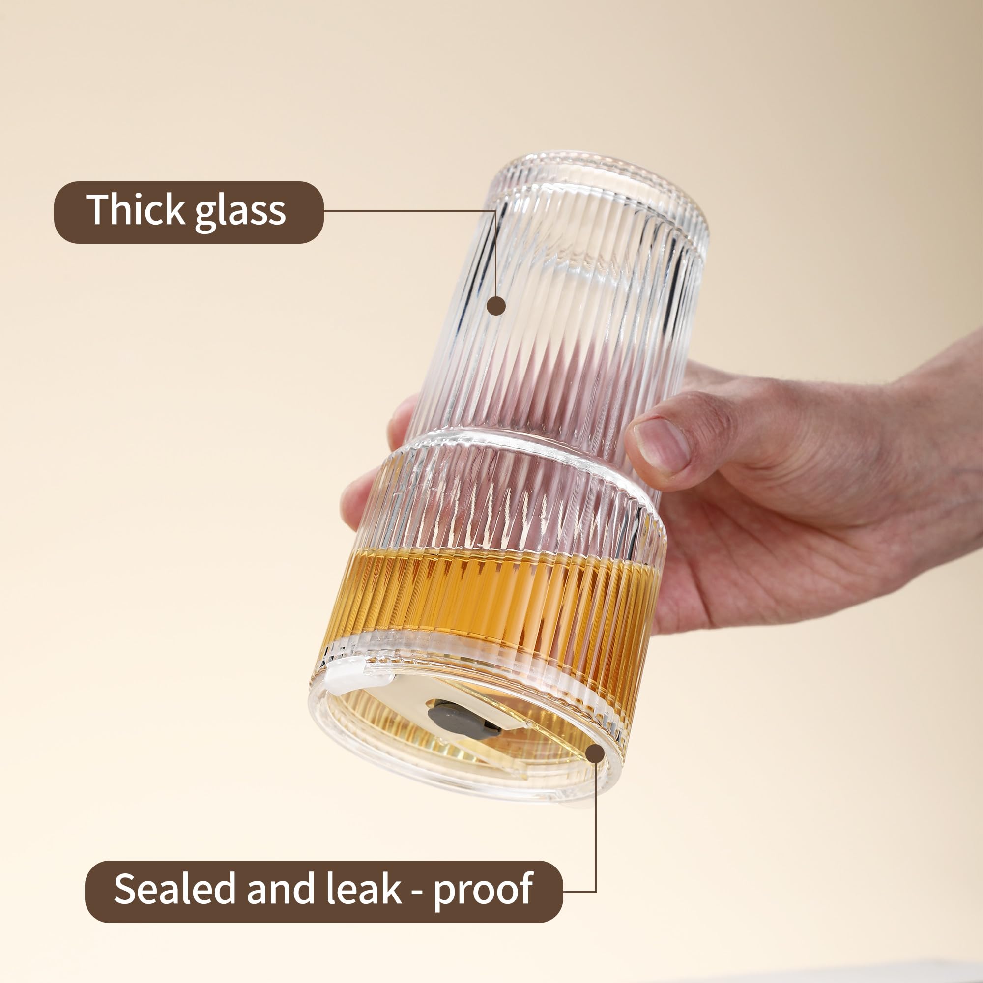 2 Pezzi 600ml Bicchieri Vetro con Coperchio e Cannuccia, Acqua Coste Ermetico Trasparente, Tazza Vetro Design Prova Perdite, Bicchiere Righe per Soda, Cocktail, Latte, Caffè, Birra, Tè,Smoothie,Matcha