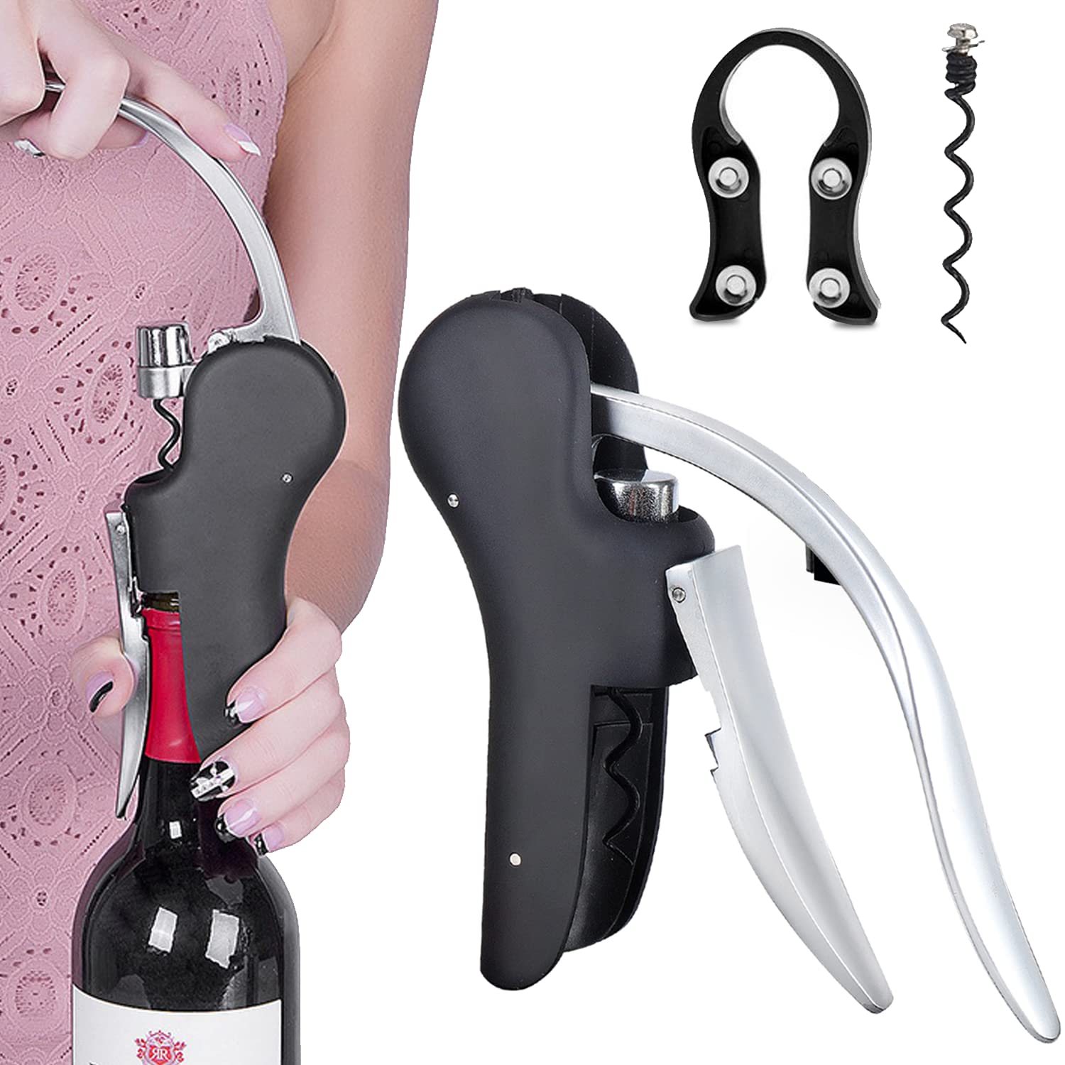 Goose head Corkscrew,Cutting Paper,Extra Spiral,Compact Vertical Corkscrew Wine Bottle Opener with Built-in Foil Cutter