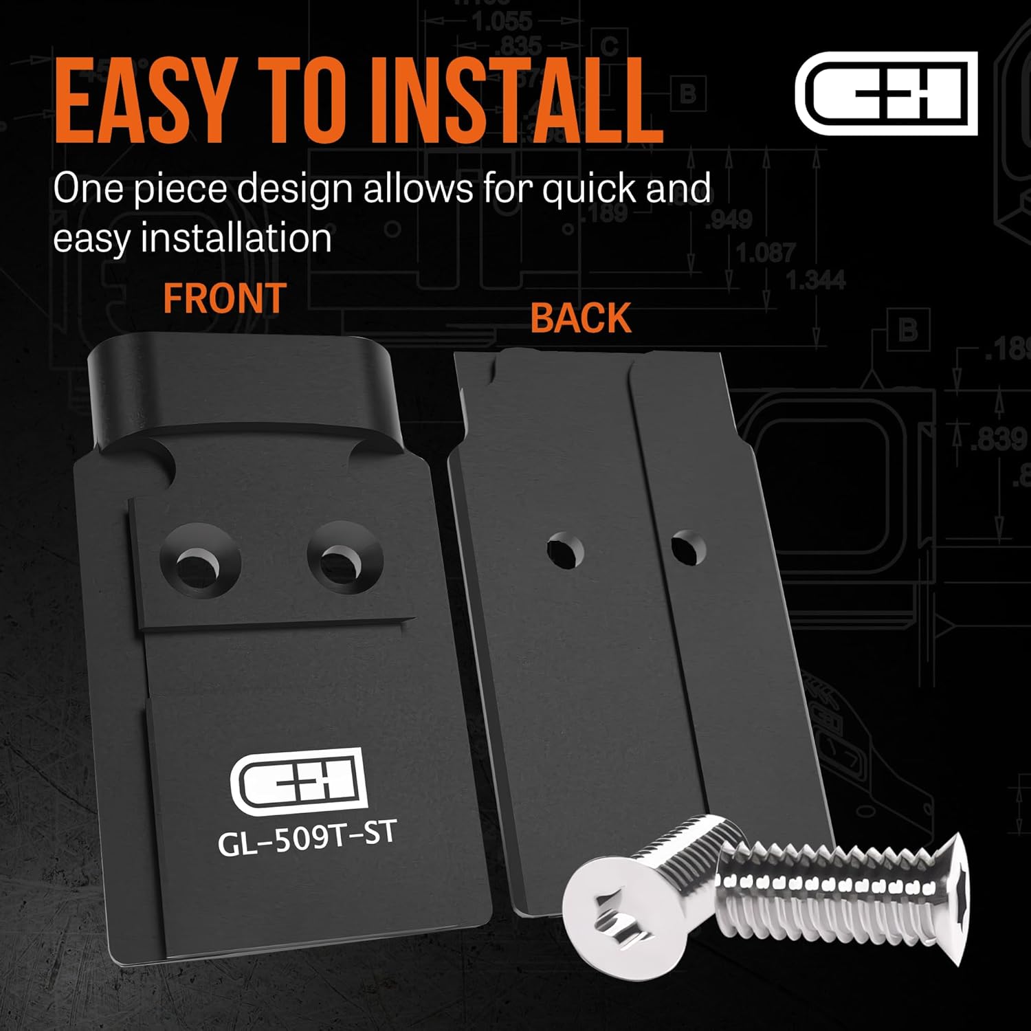 C+H Precision Optics Adapter Plate for Glock MOS | Compatible with Holosun 509T | Steel | Made in USA