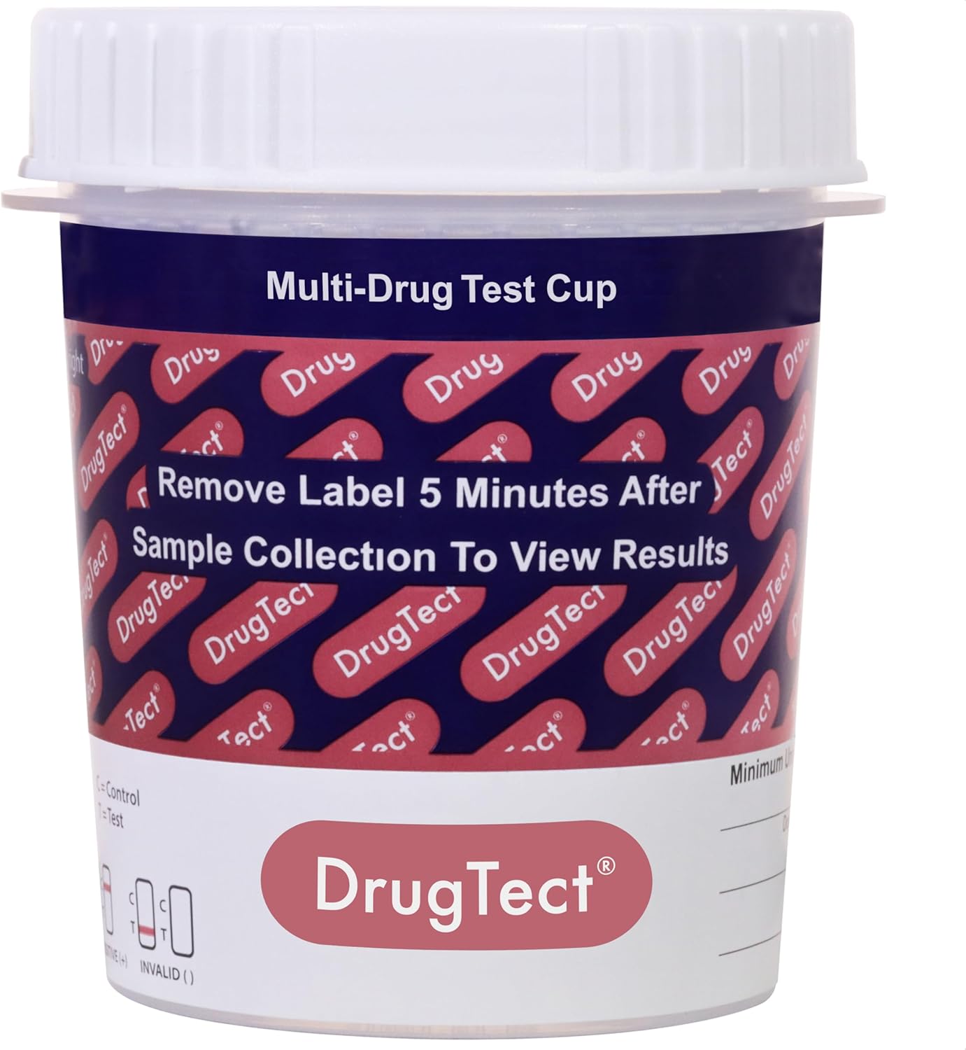 DrugTect Multi-Drug Test Cup | 25 Pack | 12 Panel CLIA Waived Marijuana Fentanyl Urine Drug Test Cup for AMP,BAR,BUP,BZO,COC,FYL,MDMA,MET,MOP|OPI,MTD,OXY,THC (25)