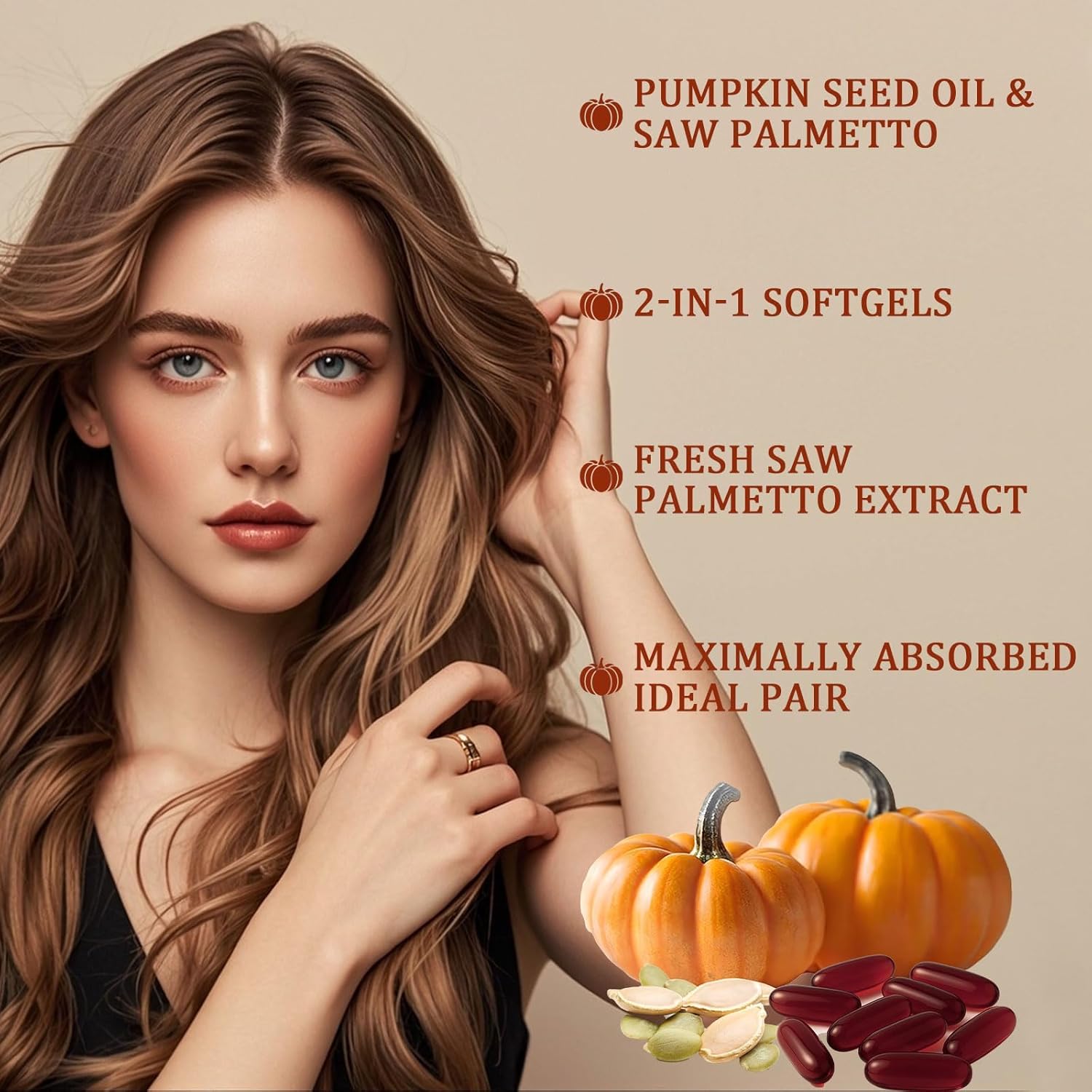 Pumpkin Seed Oil Capsules for Hair Growth, Pumpkin Seed Oil with Saw Palmetto, 3000mg Softgels Supports Hair, Urinary, Bladder & Prostate Health, Non-GMO, Gluten Free