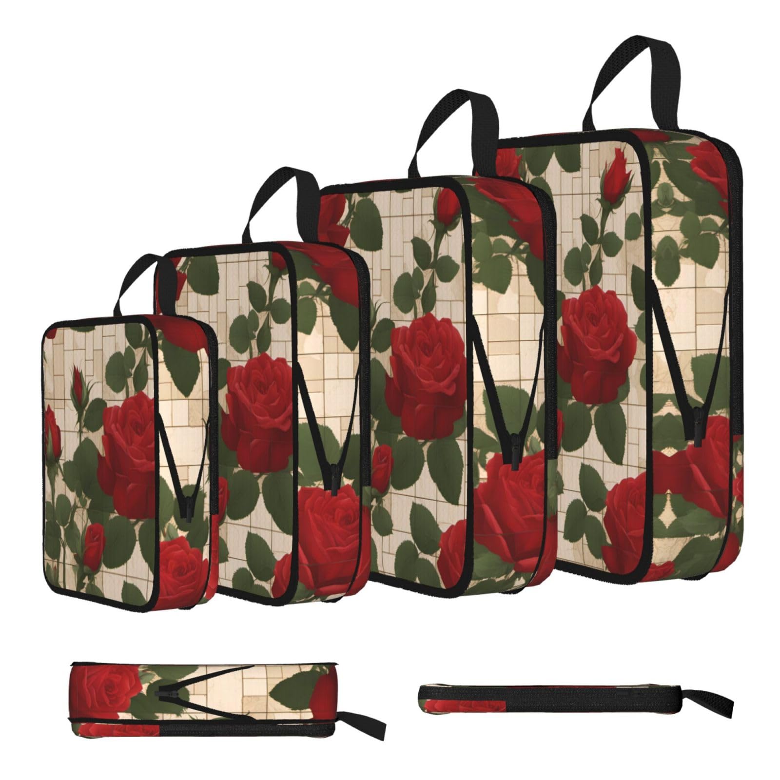 Sxzvvbn Black Many Red Roses Compression Packing Cubes 4 Piece Set