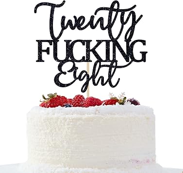 Twenty Eight Cake Topper - Happy 28th Birthday Cake Decor - Cheers to 28 Years Birthday Party Decorations Supplies, Black Glitter