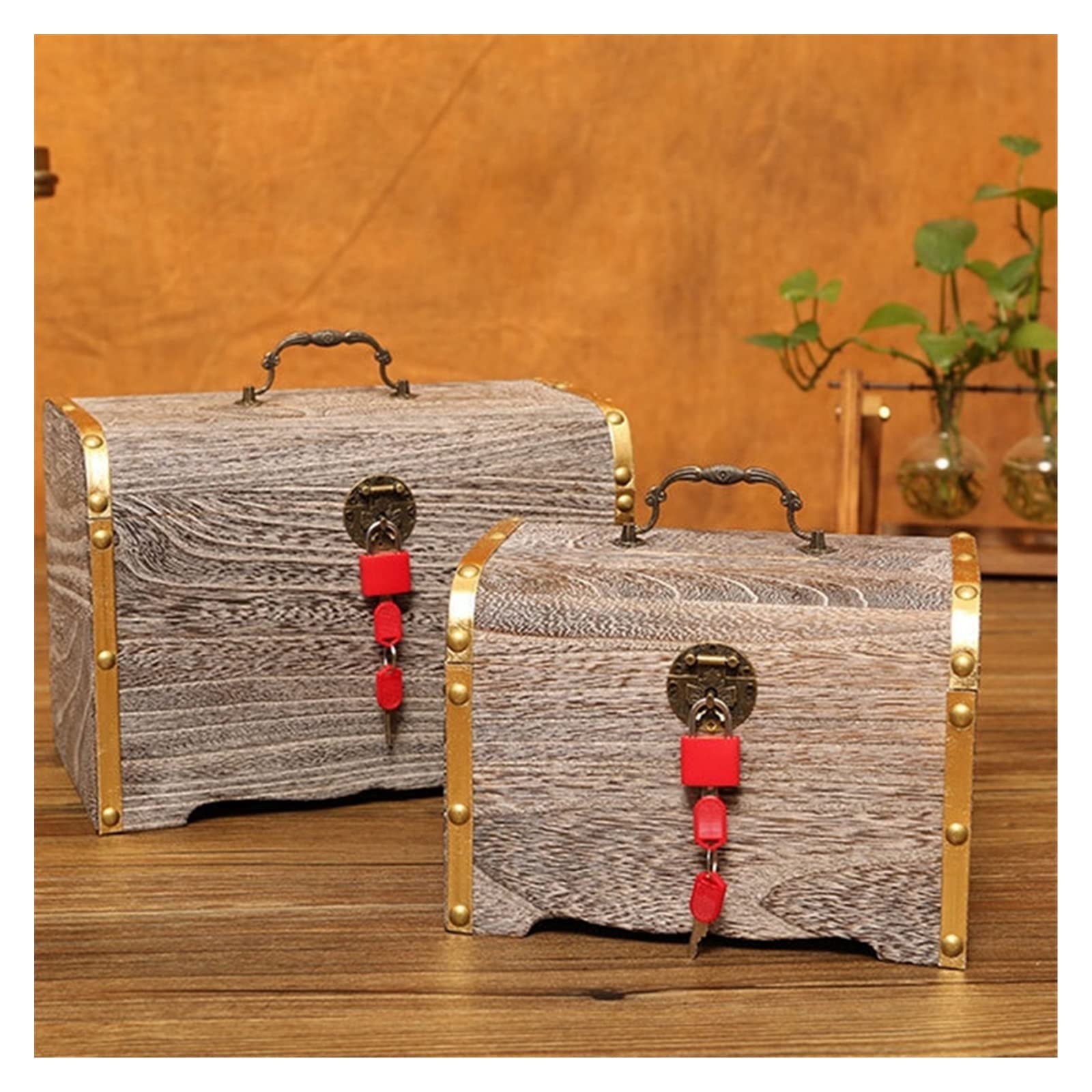 Holz Sparschwein Sparschwein Geldschloss Holzkiste Exquisite Aufbewahrungsbox Schatz Schmuck Vintage mit Schlüsseln Sparschwein Organizer,Starke Sicherheit