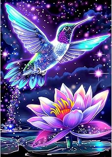SENQAO Hummingbird Diamond Art Kits for Adults, Lotus Diamond Painting Kit for Beginners, Round 5D DIY Diamond Dots Art, Full Drill Painting Kit Art and Crafts for Adults Home Wall Decor 12x16inch