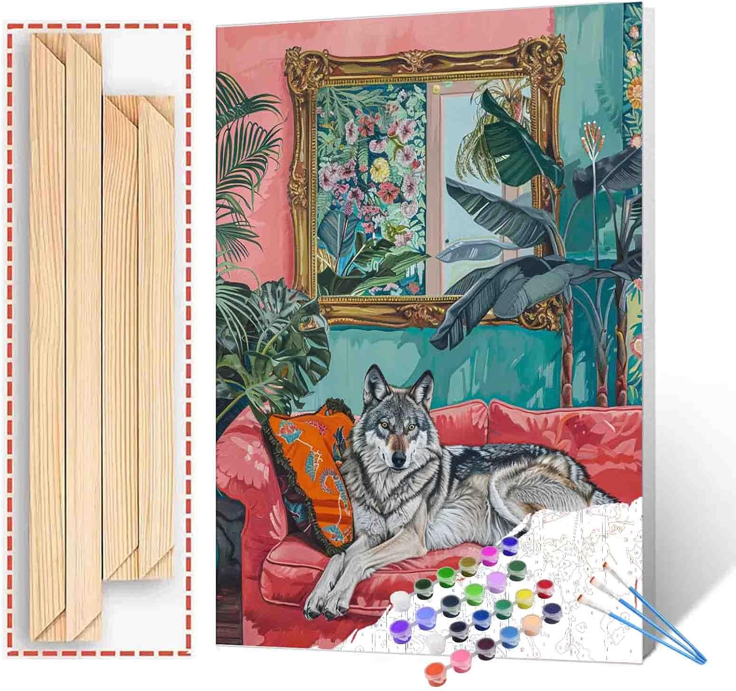 Forest Jungle Animals Paint by Numbers Blossom Floral Paint by Numbers Kits Children,Tropical Green Leaves Painting for Canvas for Home Decoration Creative Wall Art DIY Framed 16x20 Inch 16''x20''(DIY Frame) Boho Animal-14