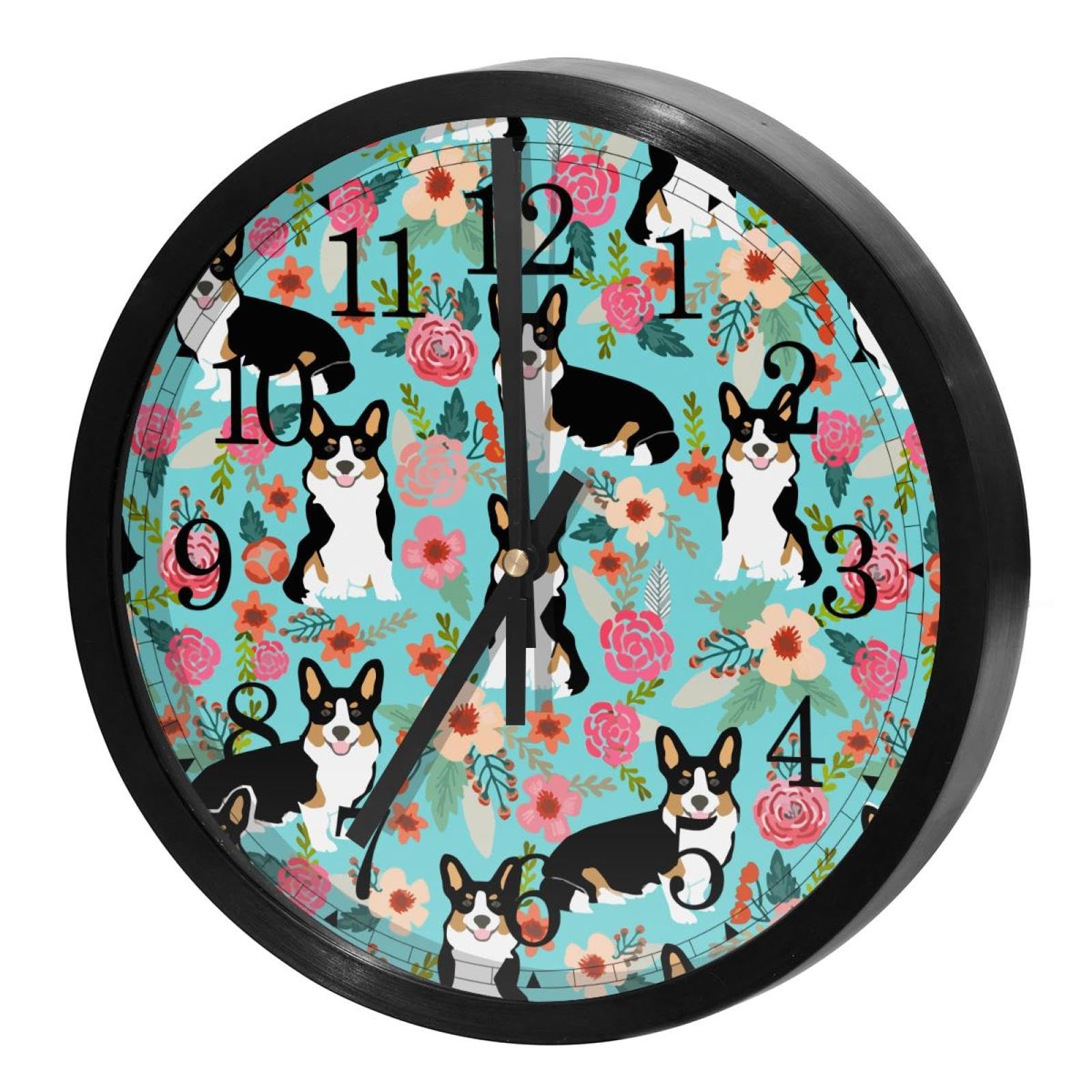 Horloge murale ronde silencieuse à piles pour école et maison motif fleurs