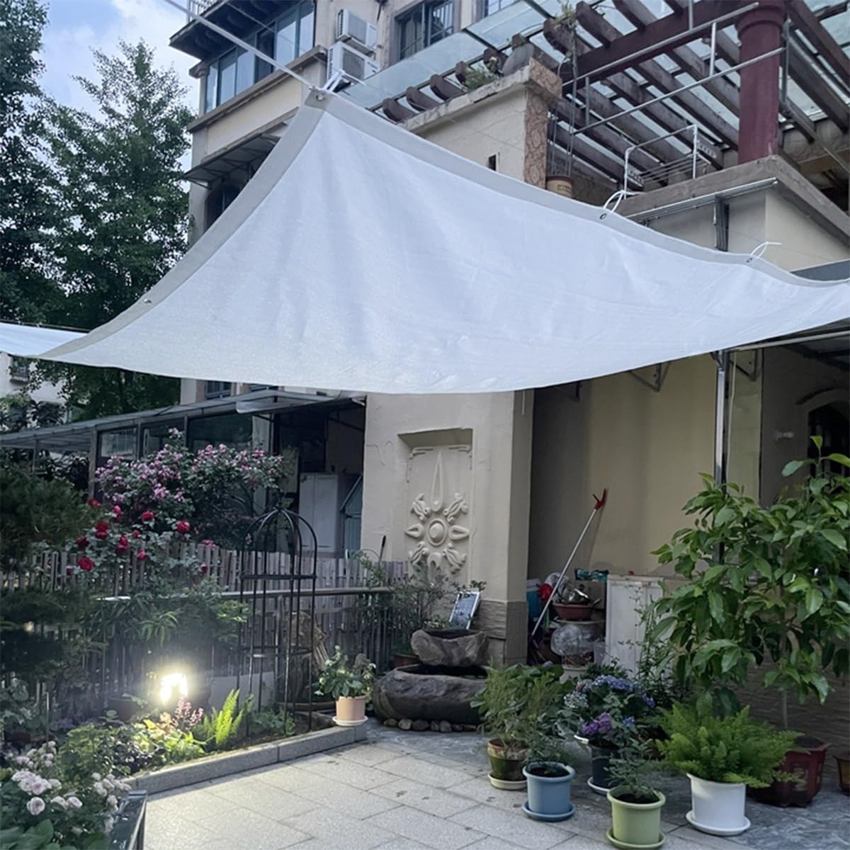 90% biała tkanina zacieniająca - 6 x 15 m siatka z filtrem przeciwsłonecznym do ogrodu szklarni patio zadaszenie rośliny zewnętrzne ganek i nie tylko - ochrona przed promieniowaniem UV i oddychająca