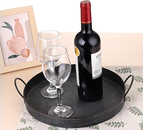 Miniatura 7 de Hipiwe Juego de 2 bandejas de hierro de metal de estilo industrial con asa, bandeja de almacenamiento galvanizada rústica, mesa de centro de mesa