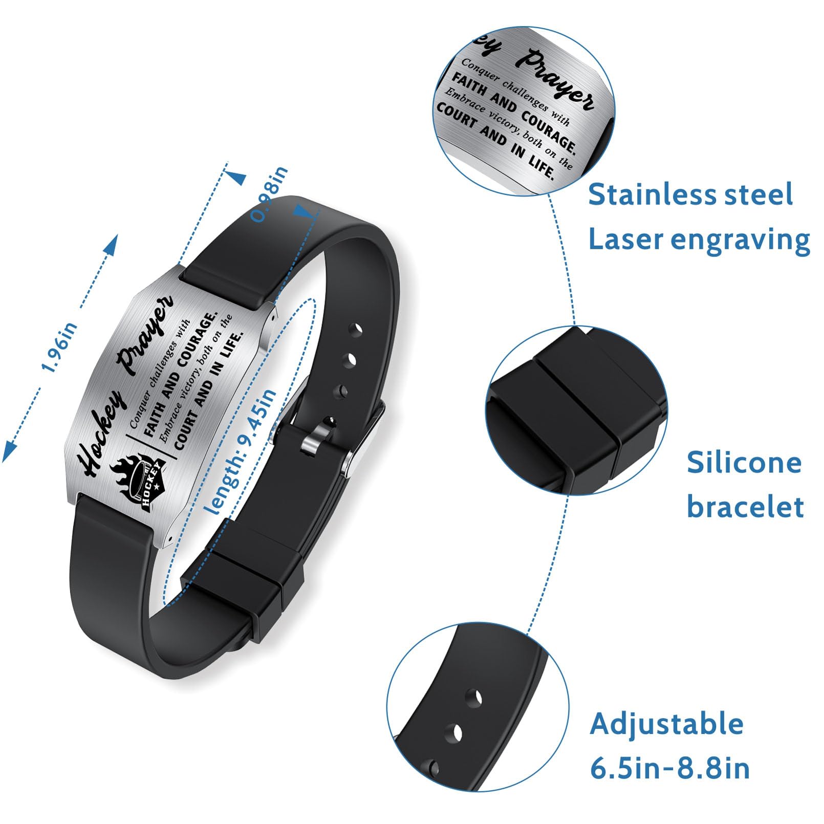 Richesele Hockey Gifts - Inspirational Hockey Prayer Bracelet - Hockey Party Favors For Teen Hockey Player Hockey Fans Coach Team, Small, black