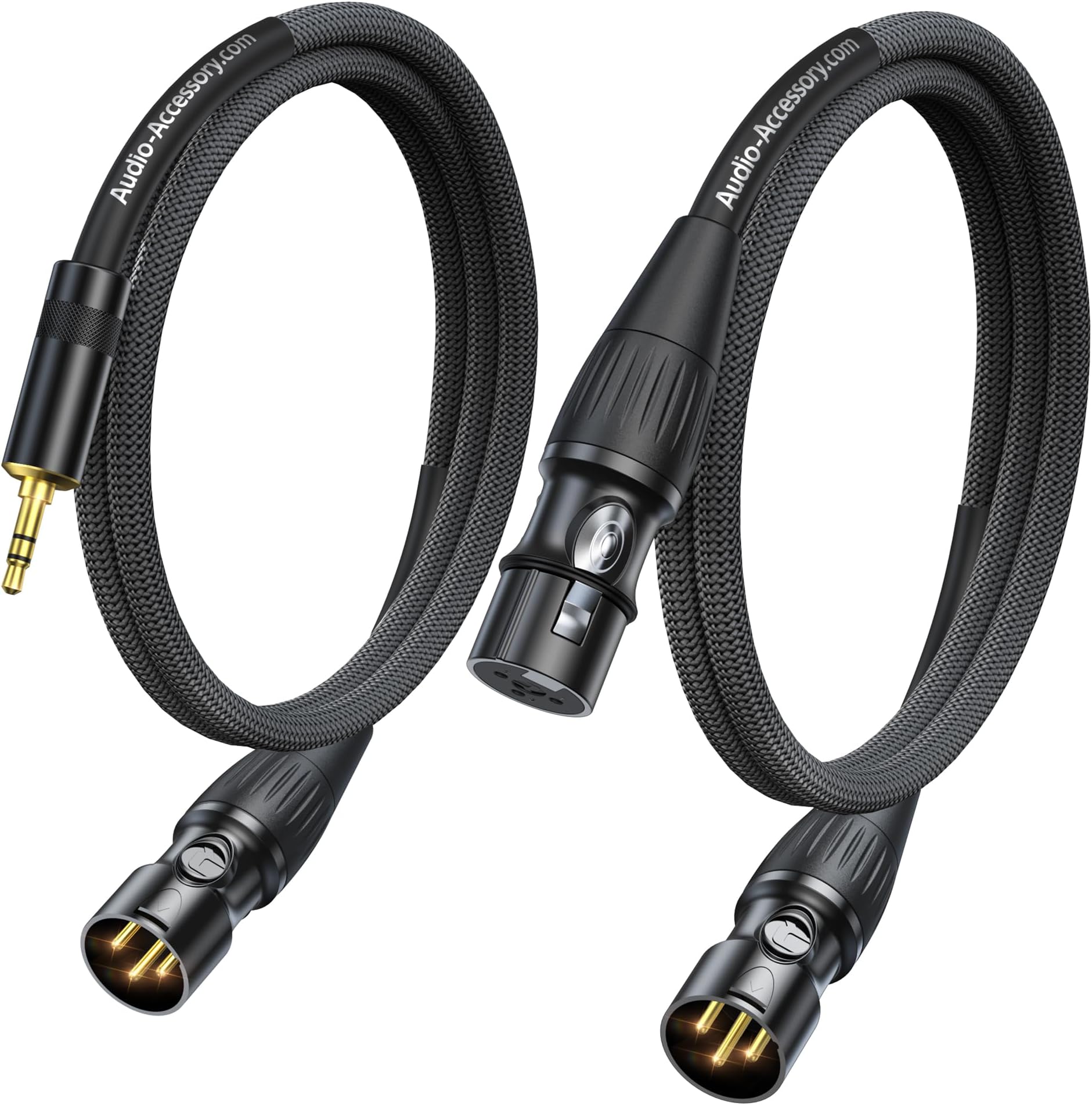XLR to 3.5mm Cable with XLR Cable 6ft Bundle, Rean Connectors from Neutrik, Kevlar-Reinforced Nylon Braided XLR Male to 1/8 3.5 mm Cable, Unbalanced XLR to PC Aux Cable, OFC