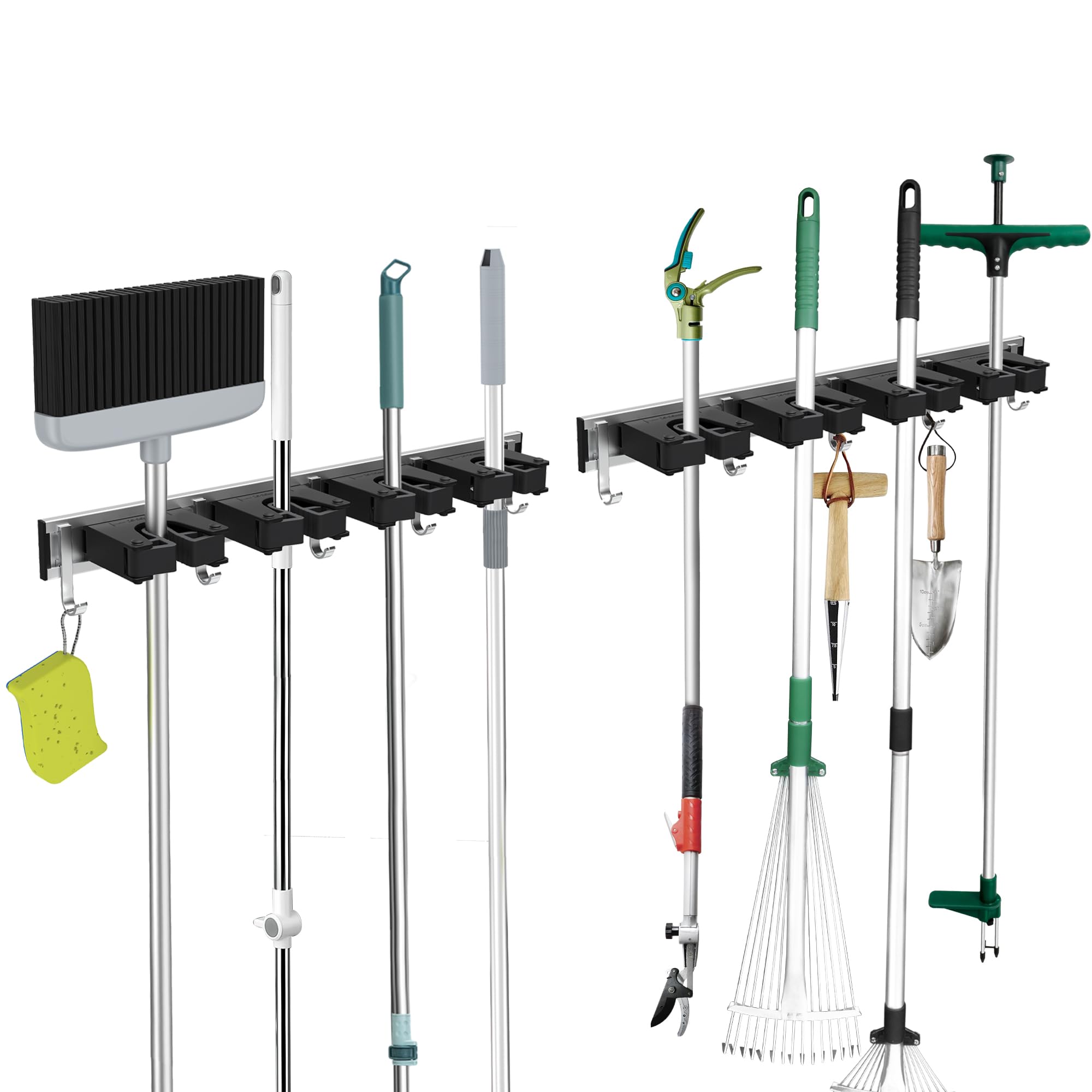 GARTOL2 Pack Wall Mount Broom Holder Tool Holder Hook Bar Garden Tools Storage System Garden Kitchen Organizer