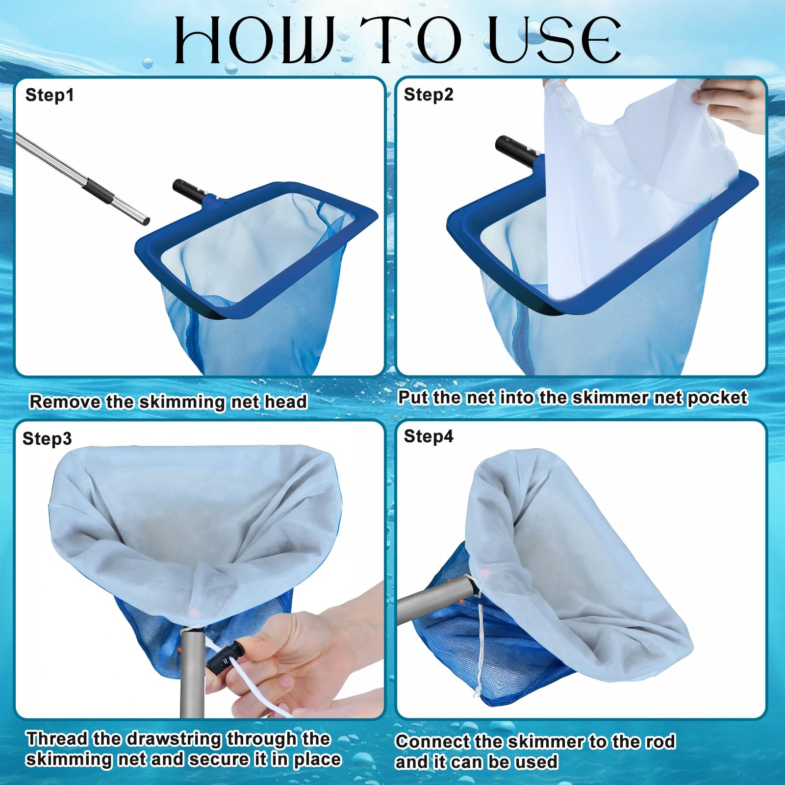 1Pc Ultra Fine Mesh for Pool Skimmer Net Replacement, Swimming Skimmer Insert Adjustable 26x22In Deep Net Leaf Rake Pool Vacuum Bag for Cleaning Spa Ground Pool Hot Tub Sand Pollen Tree Dust Pet Hair — view 4