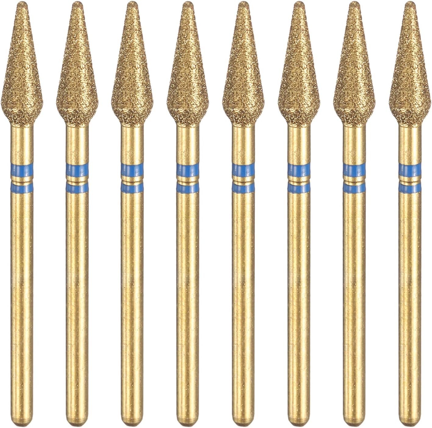 HARFINGTON 8pcs 120-140 Grits Diamond Grinding Bit 4.2mm Bullet-Head 2.35mm Shank 12mm Length Titanium Plated Stone Sanding Drill Bits Rotary Tool for Nails Grinding Polishing, Blue