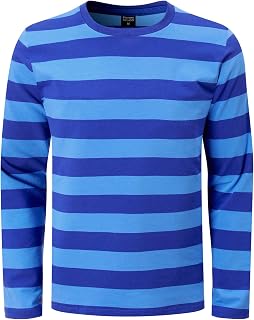 Funny World Men's Striped T-Shirt Crewneck Long Sleeves Basic Casual Top