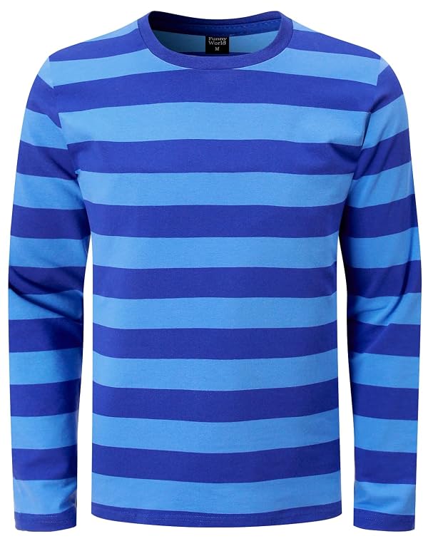Funny World Dark and Light Blue Striped Shirt Halloween Long Sleeve Tee for Men, Dark & Light Blue Striped Long Sleeve, XX-Large by Funny World - Used condition - US$16.24