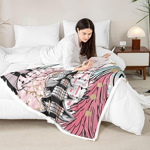 Miniatura 3 de Merry Christmas Flannel Blanket,Abstract Geometric Christmas Tree Bedroom Living Room Soft Cozy Fleece,Golden Stars Snowflakes Blankets Decor for