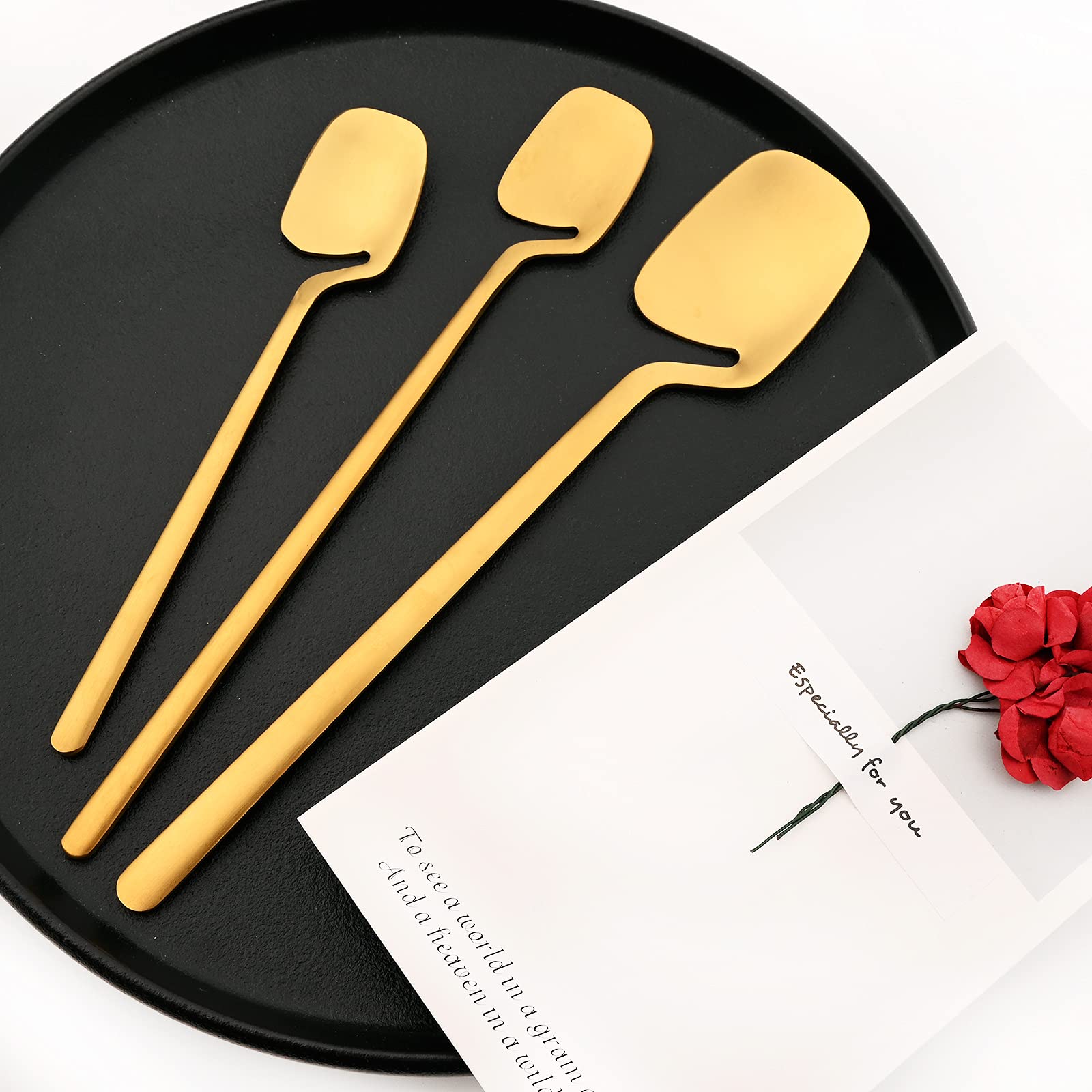 Snplowum 6Pcs Matte Gold Dinner Spoon, 7.48-inch Hangable & 18/10 Stainless Steel Dessert Soup Tablespoons