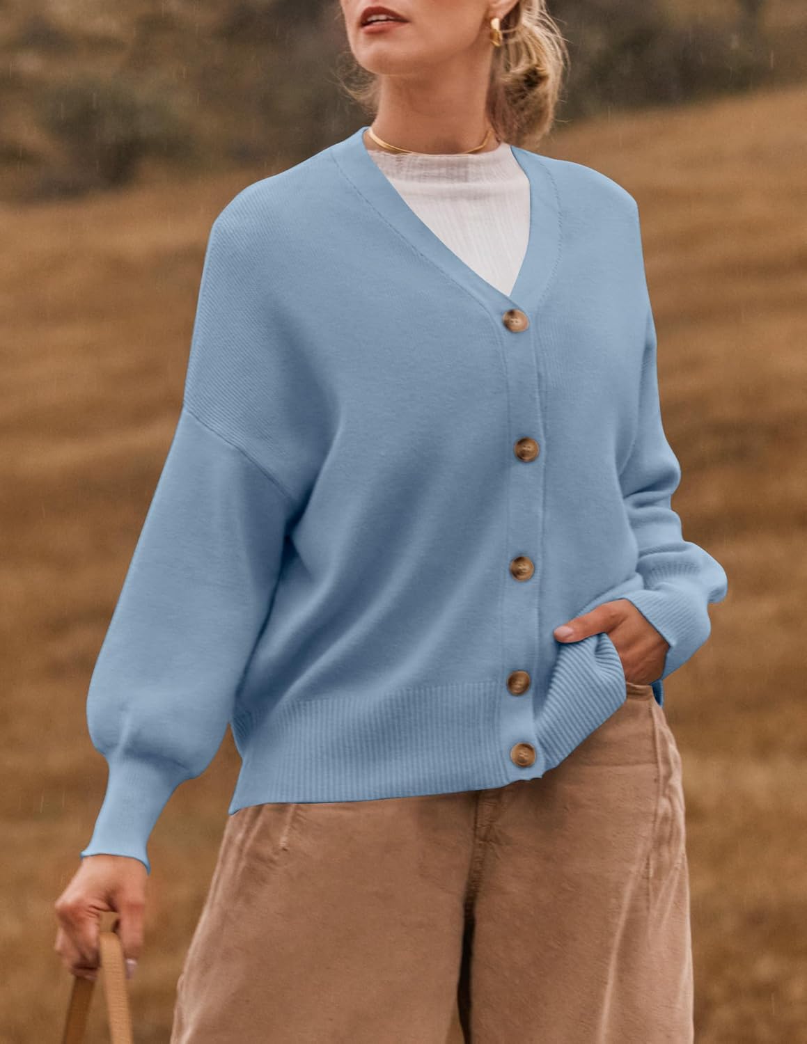 ZESICA Women's 2026 Fall Casual Long Sleeve Cardigan V Neck Button Down Open Front Knit Loose Oversized Sweater Coat