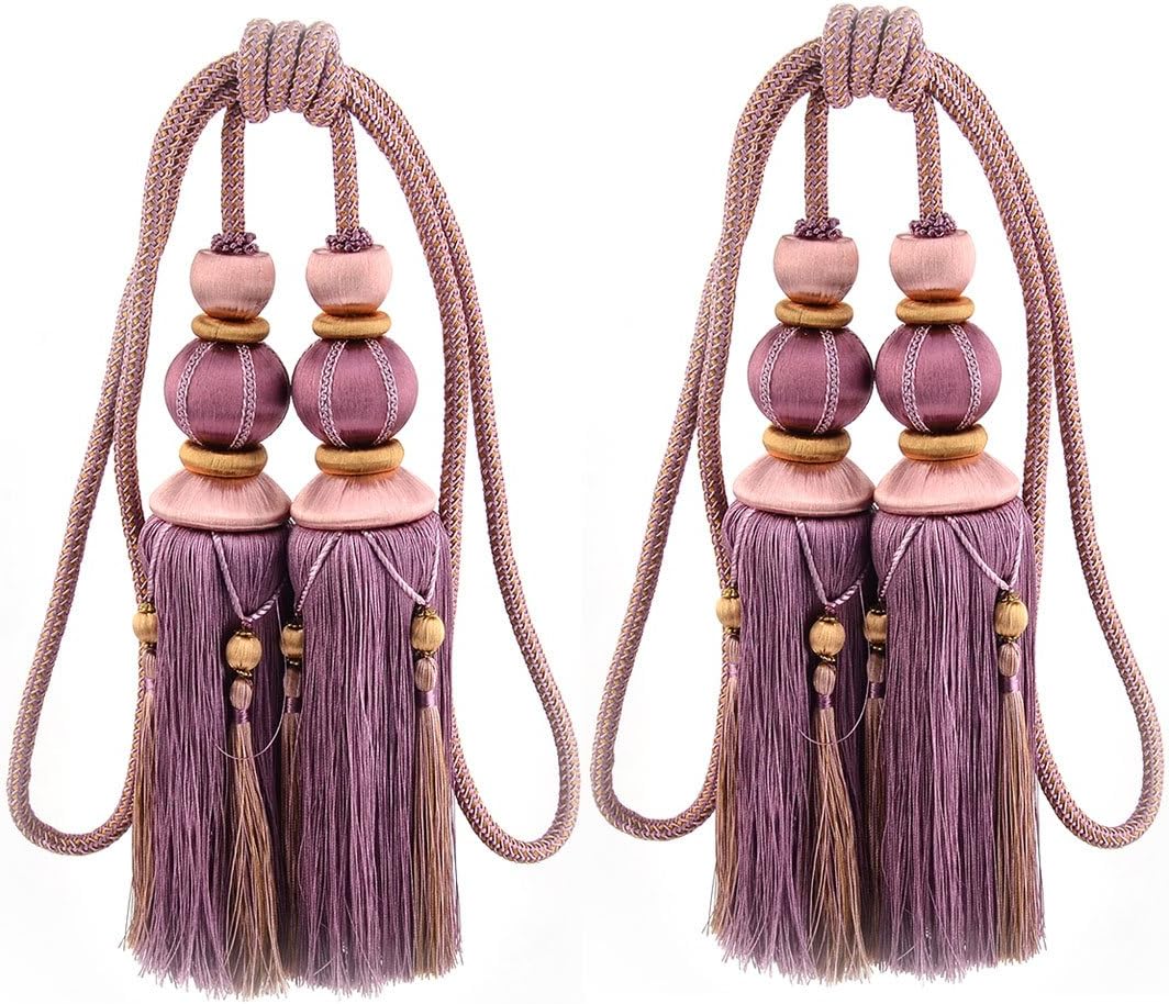 Nylon Living Room Window Voile Curtain Strap Holdback Double Tassel Pair Purple (id: c95 dcc c89 875 a48