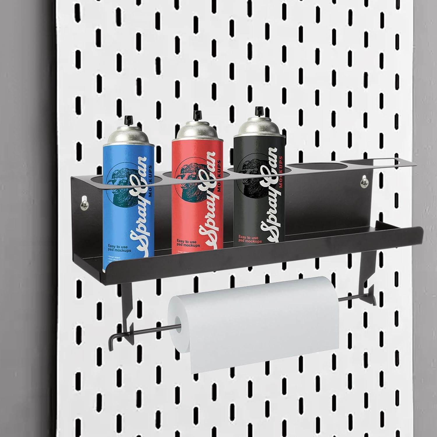 5 Aerosol Spray Can Holder Wall Mount Garage Paper Towel Holder Black 5 Aerosol Can Holder Heavy Duty Spray Can Organizer for Garage Organization and Storage
