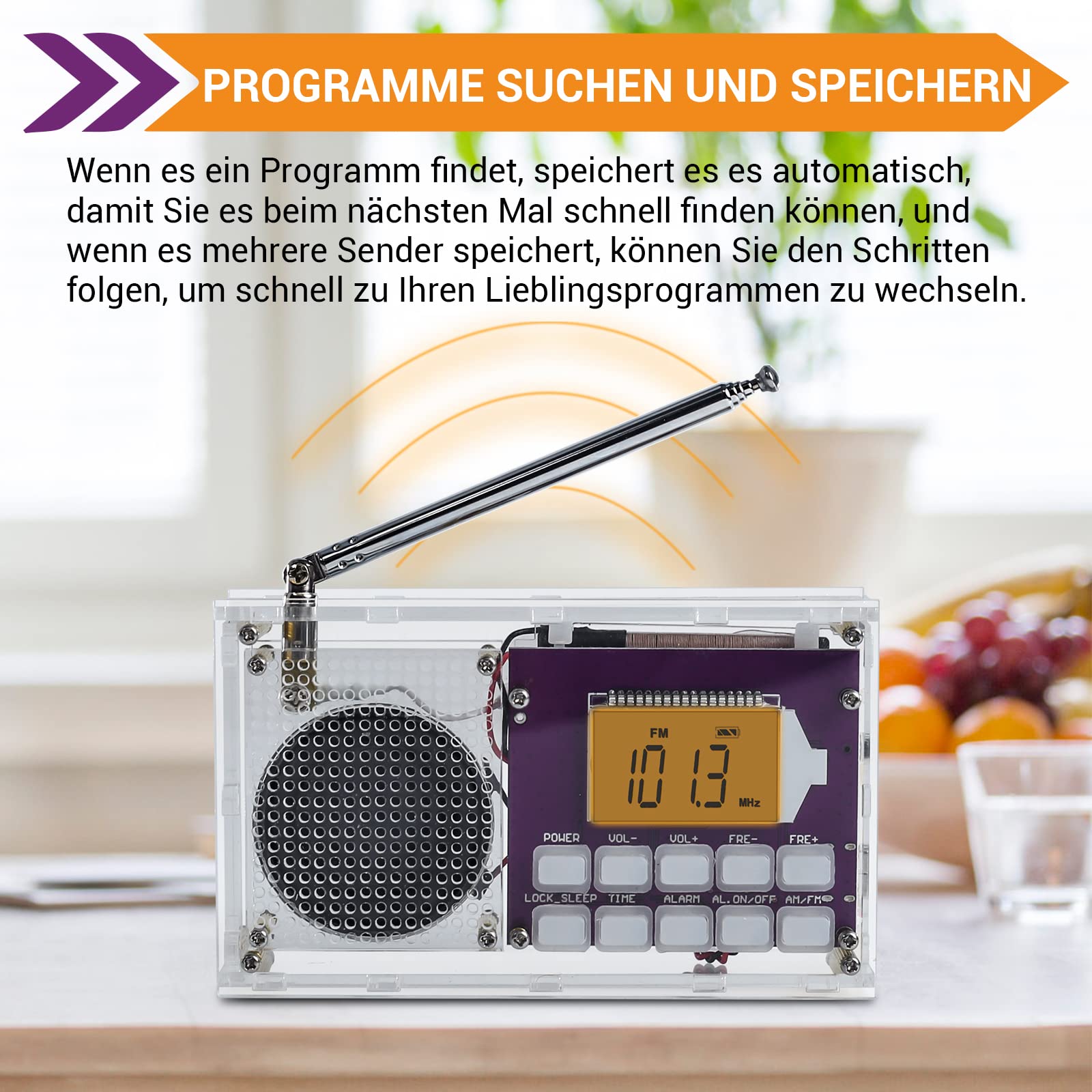 DONGKER Kit de construcción de radio FM inalámbrico con reloj y función de memoria – perfecto para proyectos de soldadura, electrónica DIY y estudiantes