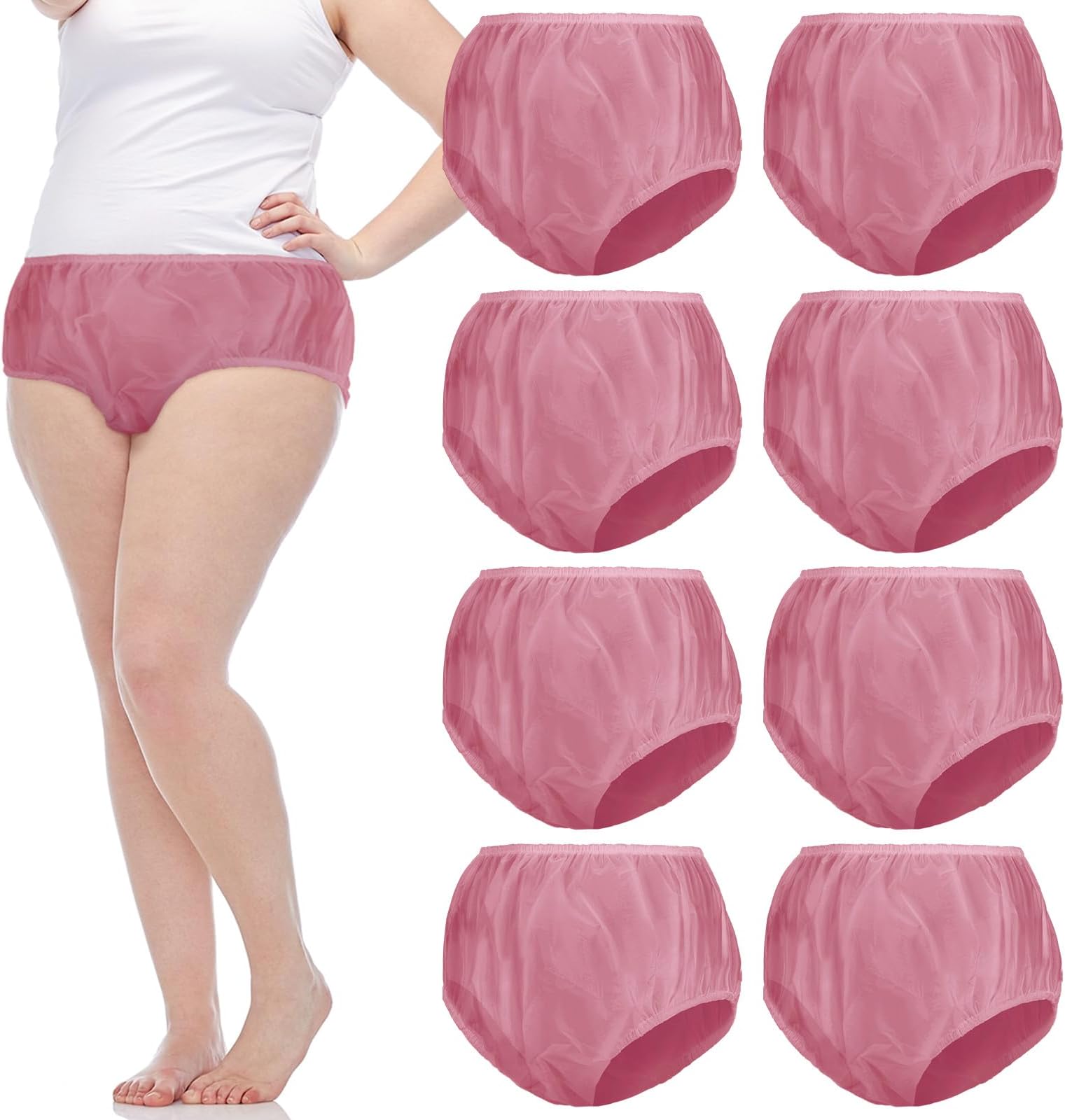 9 Pcs Waterproof Incontinence Underpants Plastic Pants Leak Proof Incontinence Underwear Adult Diaper Cover(M Size,Pink)