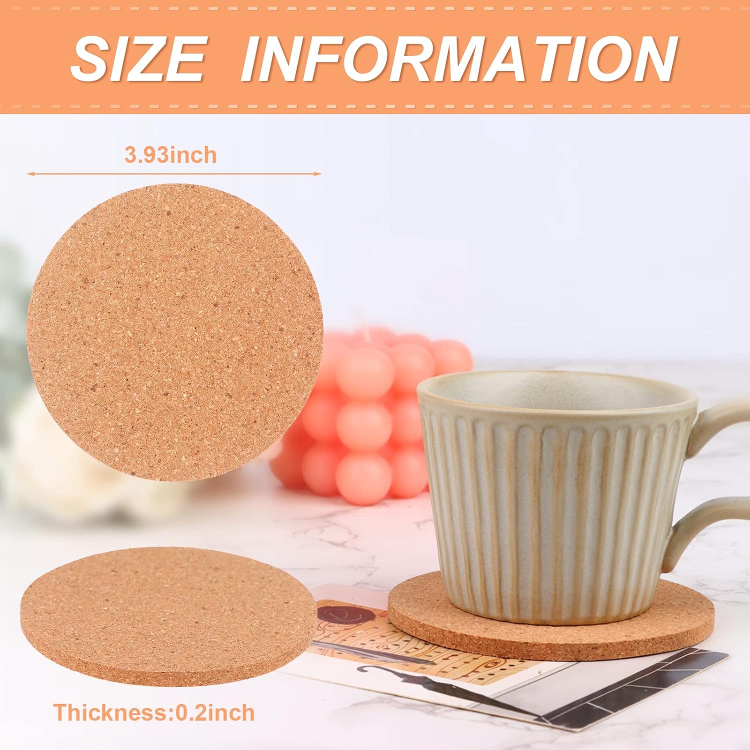 200 PCS Cork Coaster Bulk for Drink Absorbent 4 Inches Tea or Coffee Coaster Set Round Heat Resistant Bar Cup Mat Reusable Table Blank Gift for DIY Craft Holiday Wedding Birthday Party Supply - Image 2