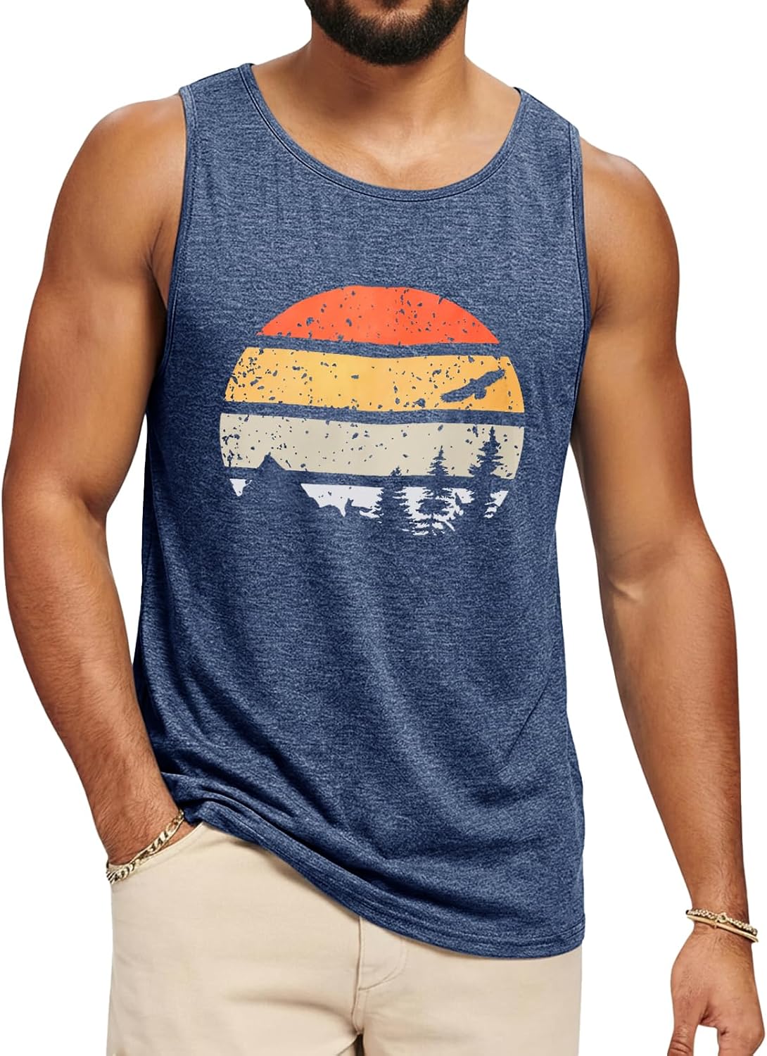 Runcati Mens Sleeveless Graphic Tank Tops | Workout Muscle Gym Athletic, Vintage Printed, Hawaiian Summer Beach Shirts