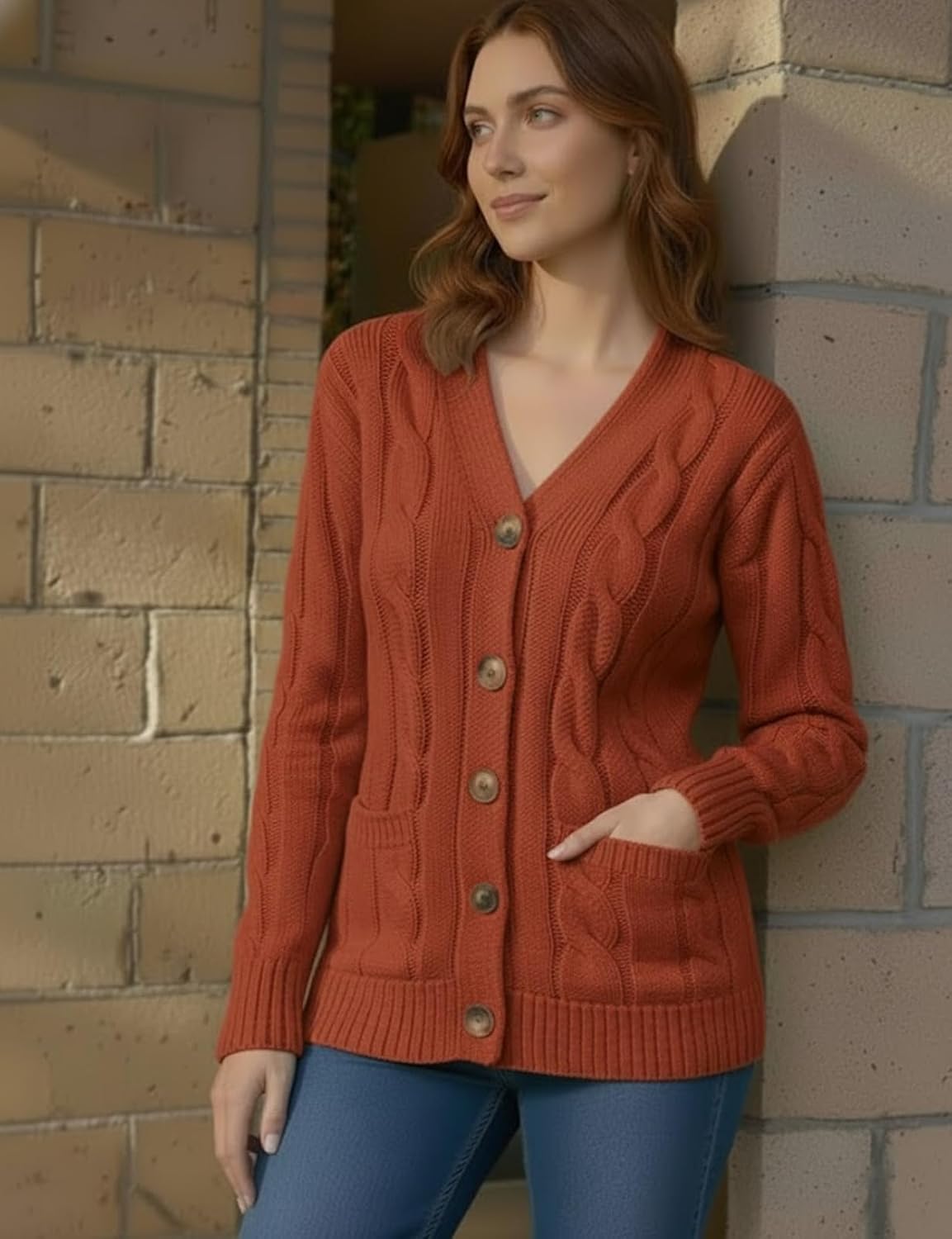 Women's Casual Slim Fit Cardigan Sweaters Long Sleeve Button Down Mid Length