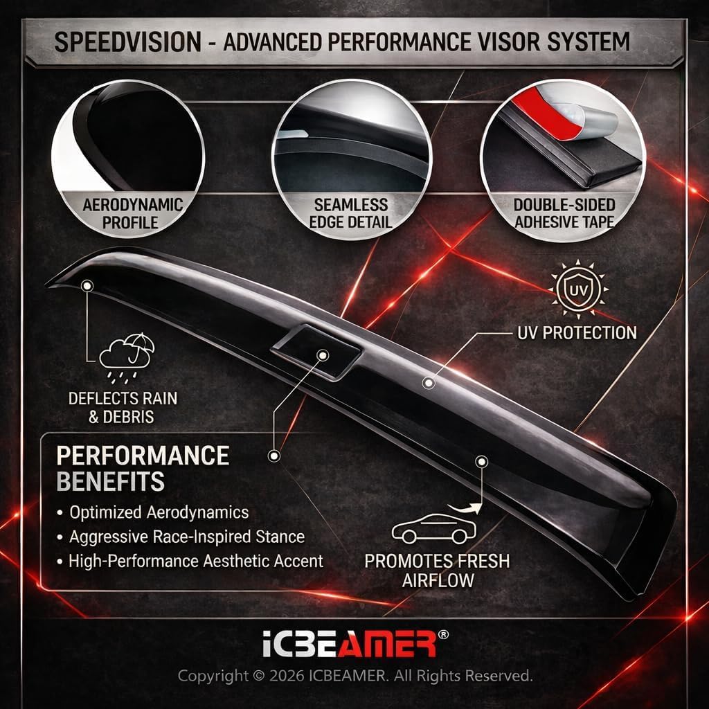 ICBEAMER 35.6" 880MM Racing Style Durable Sunroof Moonroof Wind Deflector- Universal Sunroof, Moonroof Visor Shade Guard/Rain Guard - Tape-On Adhesive Top Wind Guard Low Profile Roof Visor