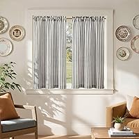 Vista 1 de jinchan Cortinas de Lino a Rayas para Cocina de 45 Pulgadas, Cortinas de Nivel, Estilo de Granja Moderno, Estilo Café, Tratamientos para Ventanas
