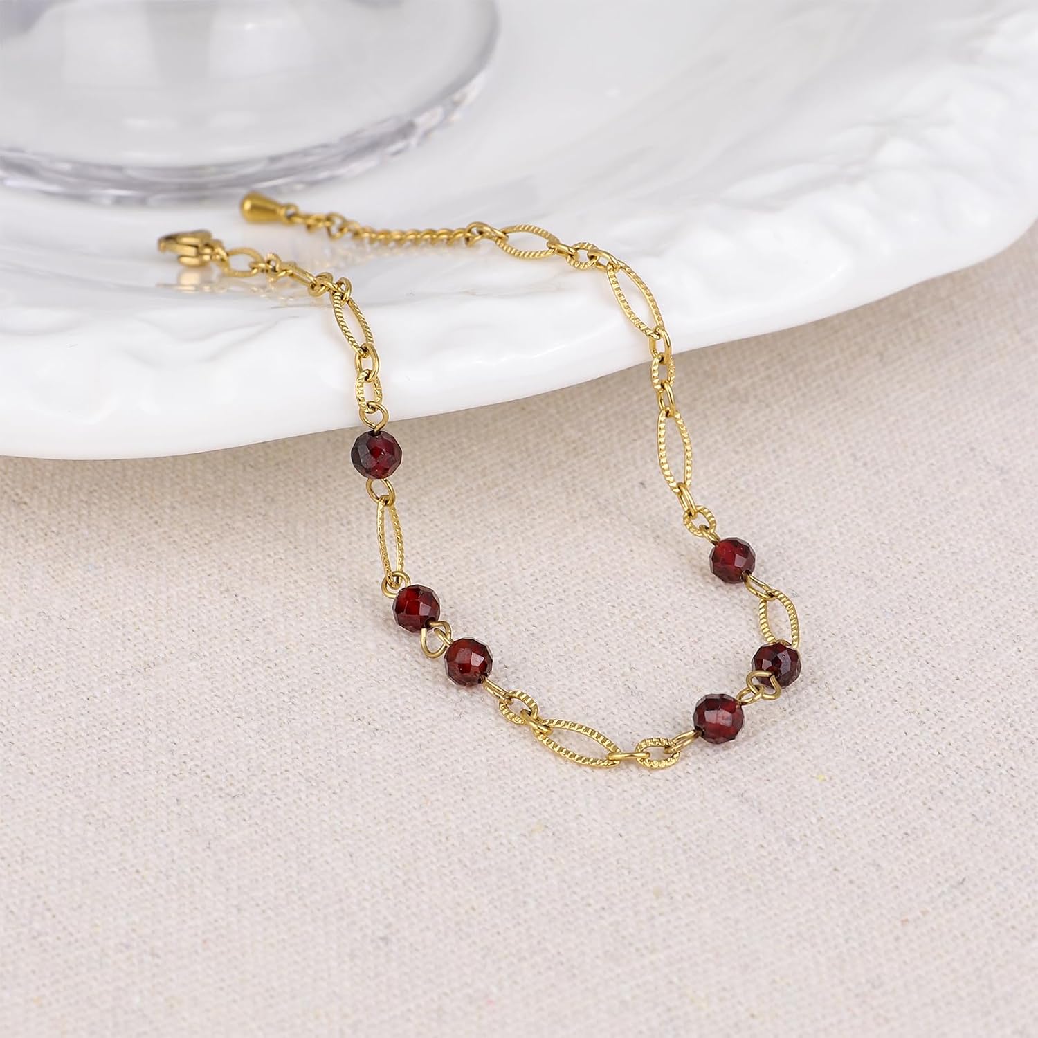 Handmade Natural Stone Stretch/Stackable Bracelet 18K Gold Plated CZ Tennis Bracelet Braided Rope Jewelry Gift for Women