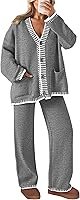 PRETTYGARDEN Women's 2 Piece Lounge Set: V-Neck Cardigan Sweater & Wide Leg Pants with Pockets Fall Winter Loungewear