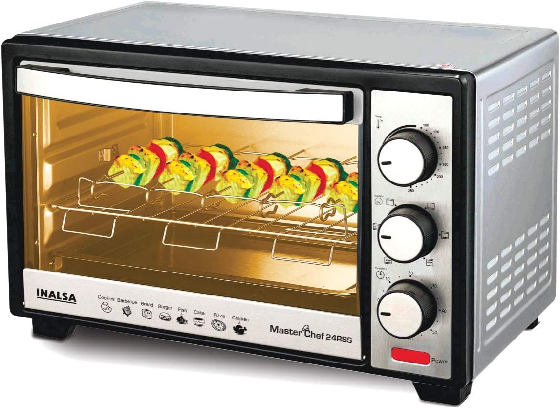 Inalsa " Oven Masterchef 24RSS OTG (24 Liters)-1600W with Motorised Rotisserie & Temperature Selection|6 Stage Heat Selection |Stainless-Steel Finish,(Silver)