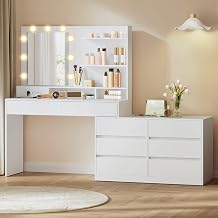 Vasagle Dressing Table with Lighting with LED Mirror 8 Drawers