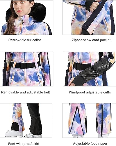 Miniatura 10 de GSOU SNOW Trajes de esquí para mujer de una pieza para snowboard invierno impermeable resistente al viento traje de nieve para deportes al aire libre