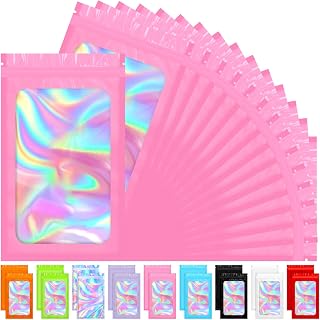 Mylar Bags, 100 PCS Pink Packaging Bags, Small Bag Smell Proof Bag with Clear Window(2.4x3.9 Inch)