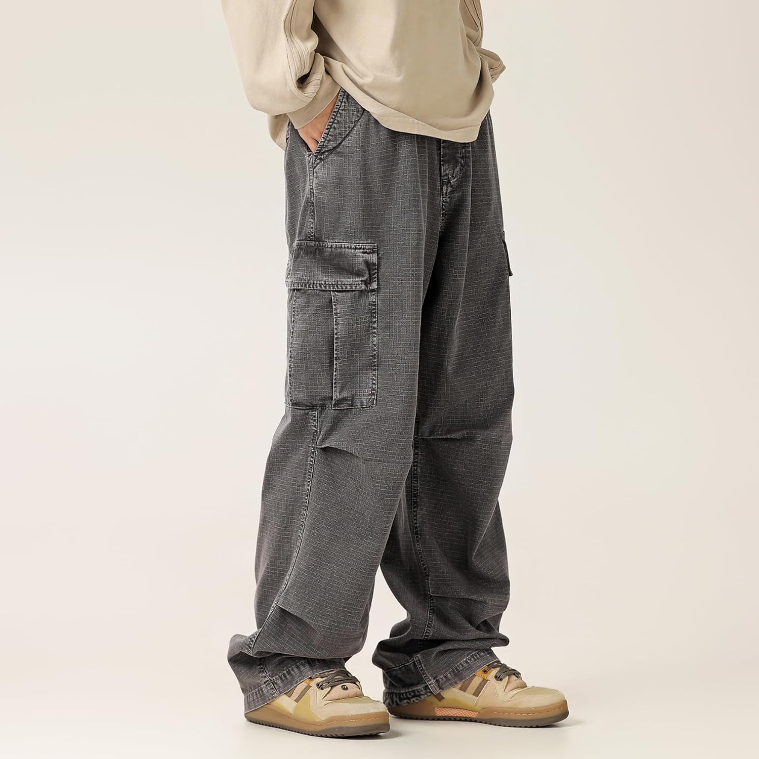 Unisex Baggy Cargo Pants–100% Cotton Wide Leg Work&Hiking Trousers, Vintage High-Waisted Straight Fit