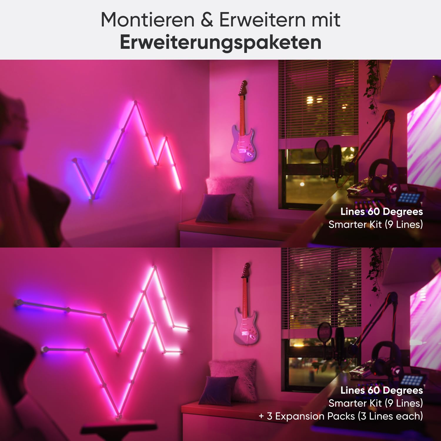 Nanoleaf Lines 60 Grad Starter Kit 9 Smarten LED RGBW Lichtleisten Modulare WLAN Wandleuchte Innen Musik Bildschirm Sync Alexa Google Apple