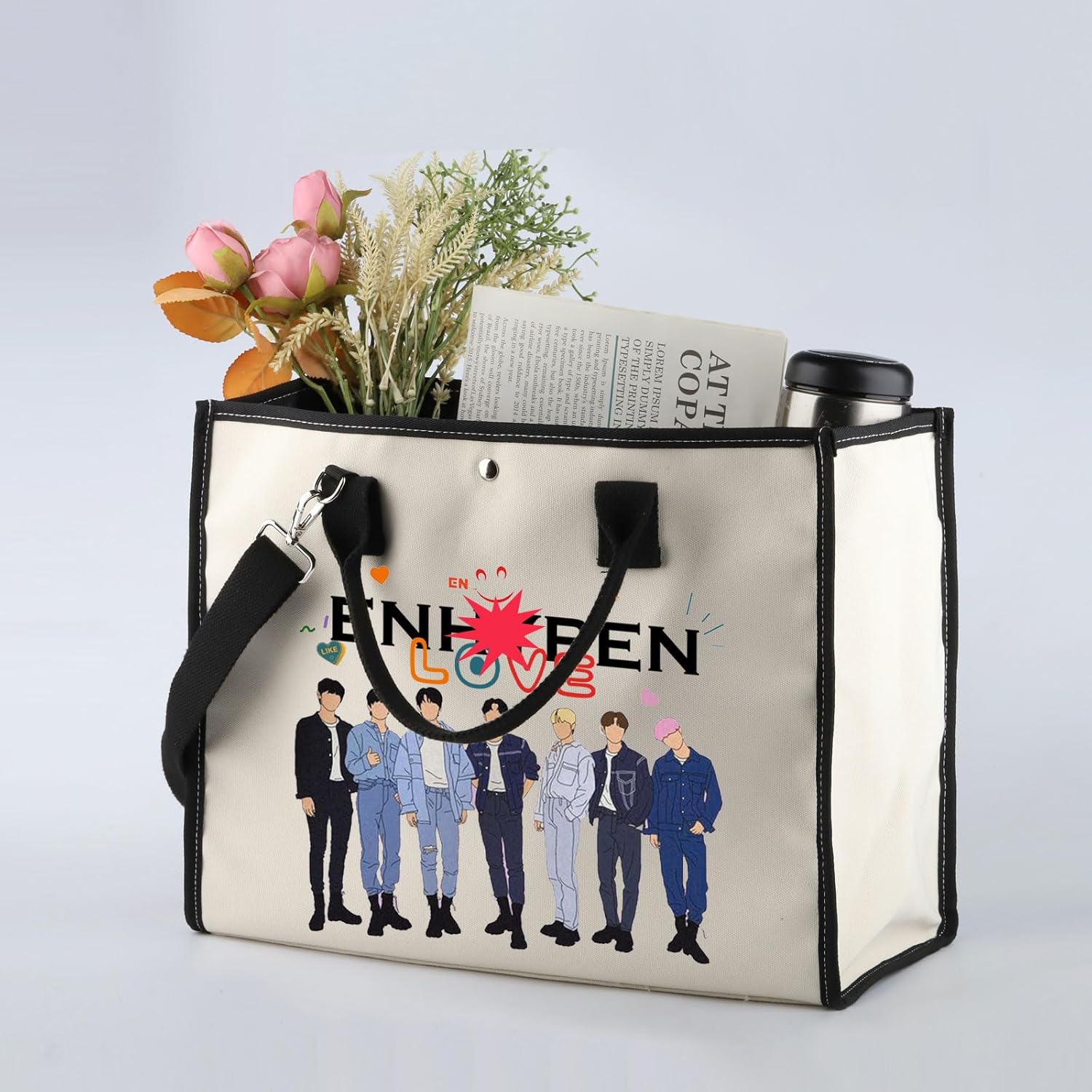 Zuo Bao Korean Group Tote Bag K-Pop Singer Lover Gift Korean Music Inspired Canvas Shopping Bag for Fans