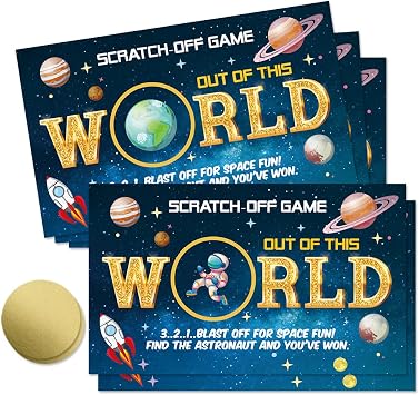 50 Pcs Out of This World Scratch Off Cards, Funny Outer Space Theme Scratch Cards for Birthday Baby Shower Party, Lottery Group Reveal Games Activity Supplies, Galaxy Theme Party Supplies