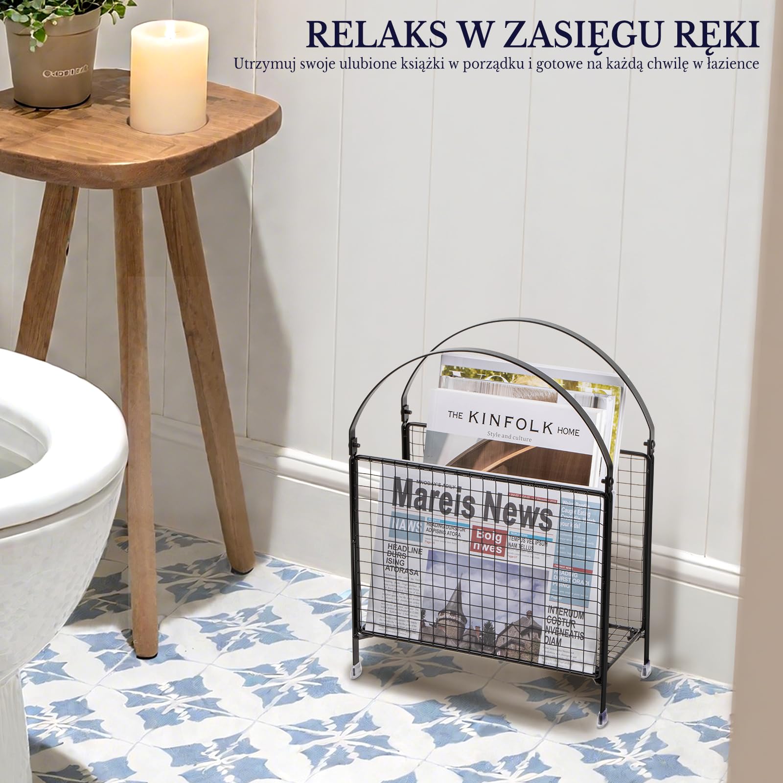 PUERSI Wolnostojący Stojak na Czasopisma – Nowoczesny Design Touche na Torby, Organizer Metalowy na Czasopisma dla Gazet, Książek, Płyt Winylowych(czarny)