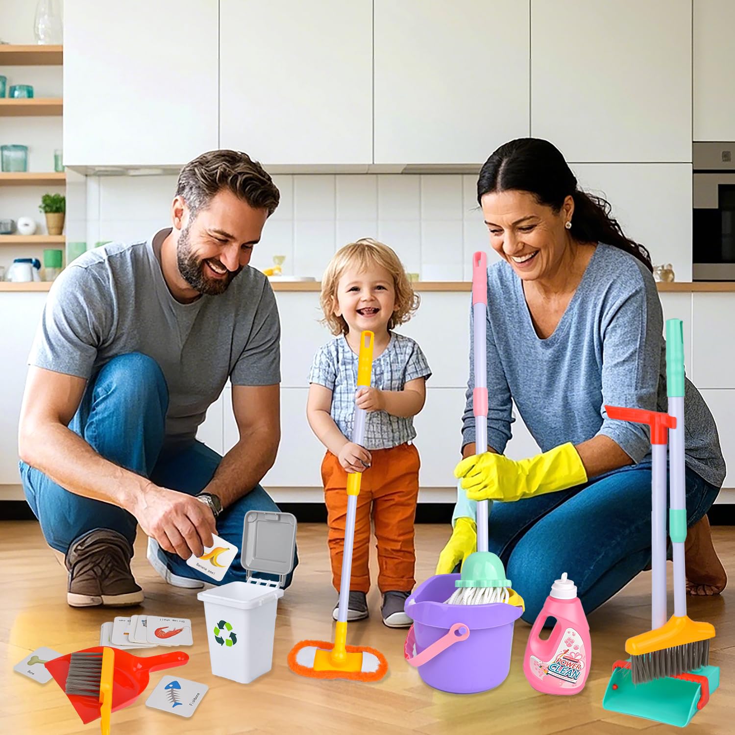 15 PCS Putzset für Kinder,Kleinkind Reinigung Spielzeug Set mit verstellbare Mop Besen & Staubkanne Set,Schaufel, Kinder-Reinigungsset für Kleinkinder,Kinderbesen Set Spielzeug für ab 3 Jahren
